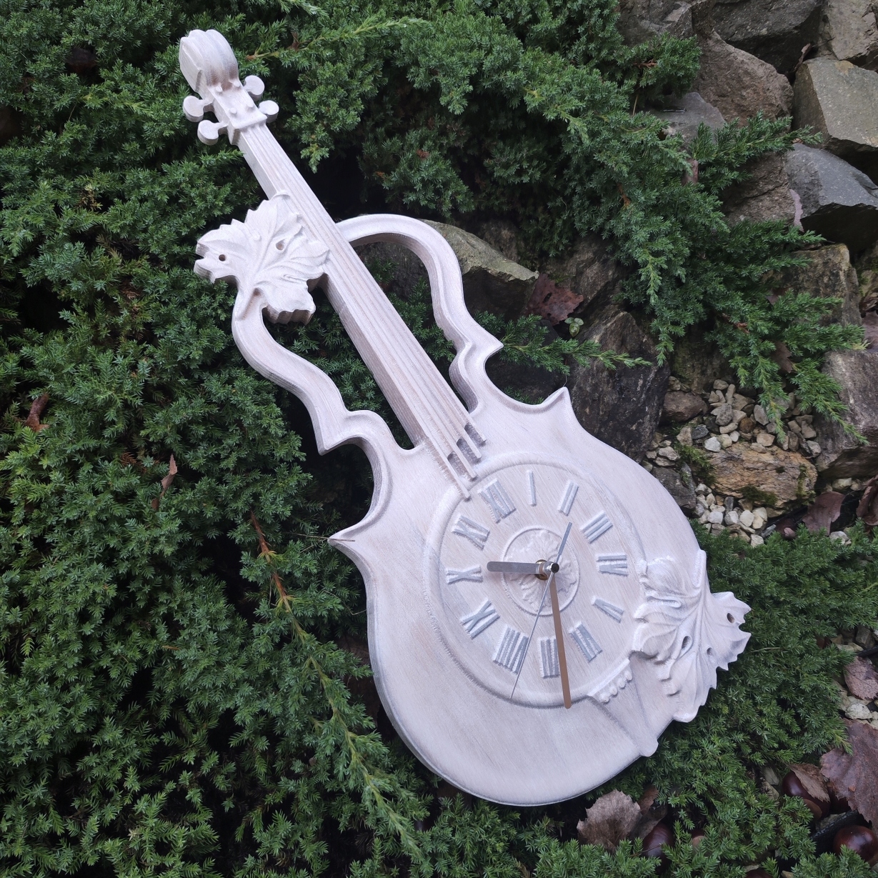 Skrzypce zegar ścienny drewniany w drewnie 60cm na prezent muzyka