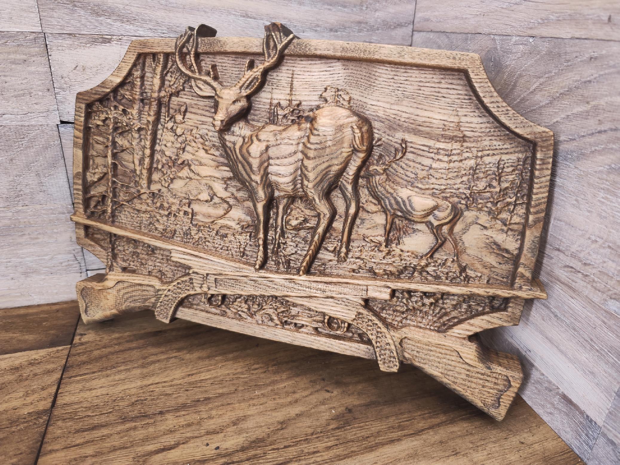 Drewniany Płaskorzeźba las obraz JELEŃ prezent dla myśliwego 34 cm 0bb5fc1d996ffef3248d916cd83b617c