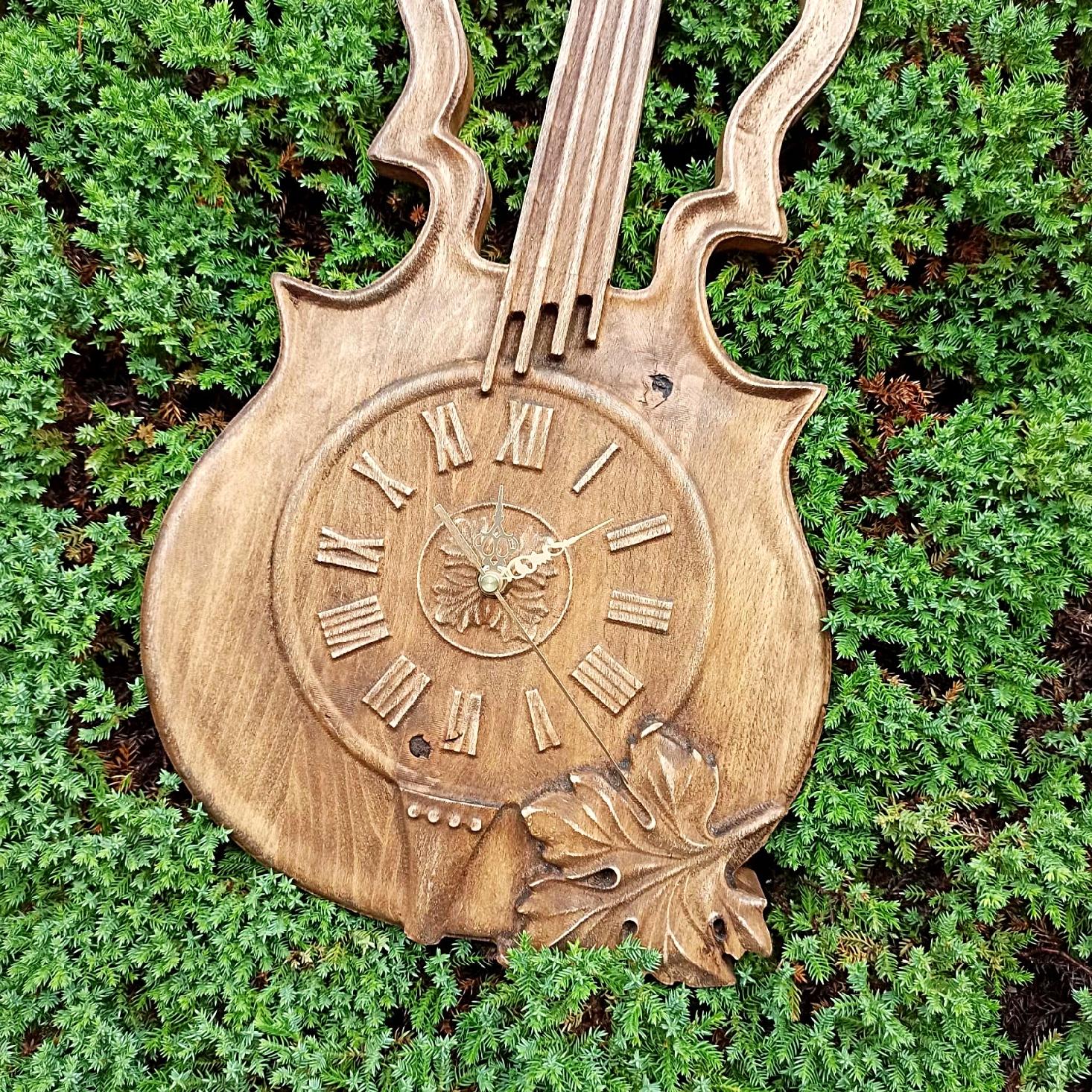 Skrzypce drewniany zegar ścienny w drewnie 60cm prezent dla muzyka