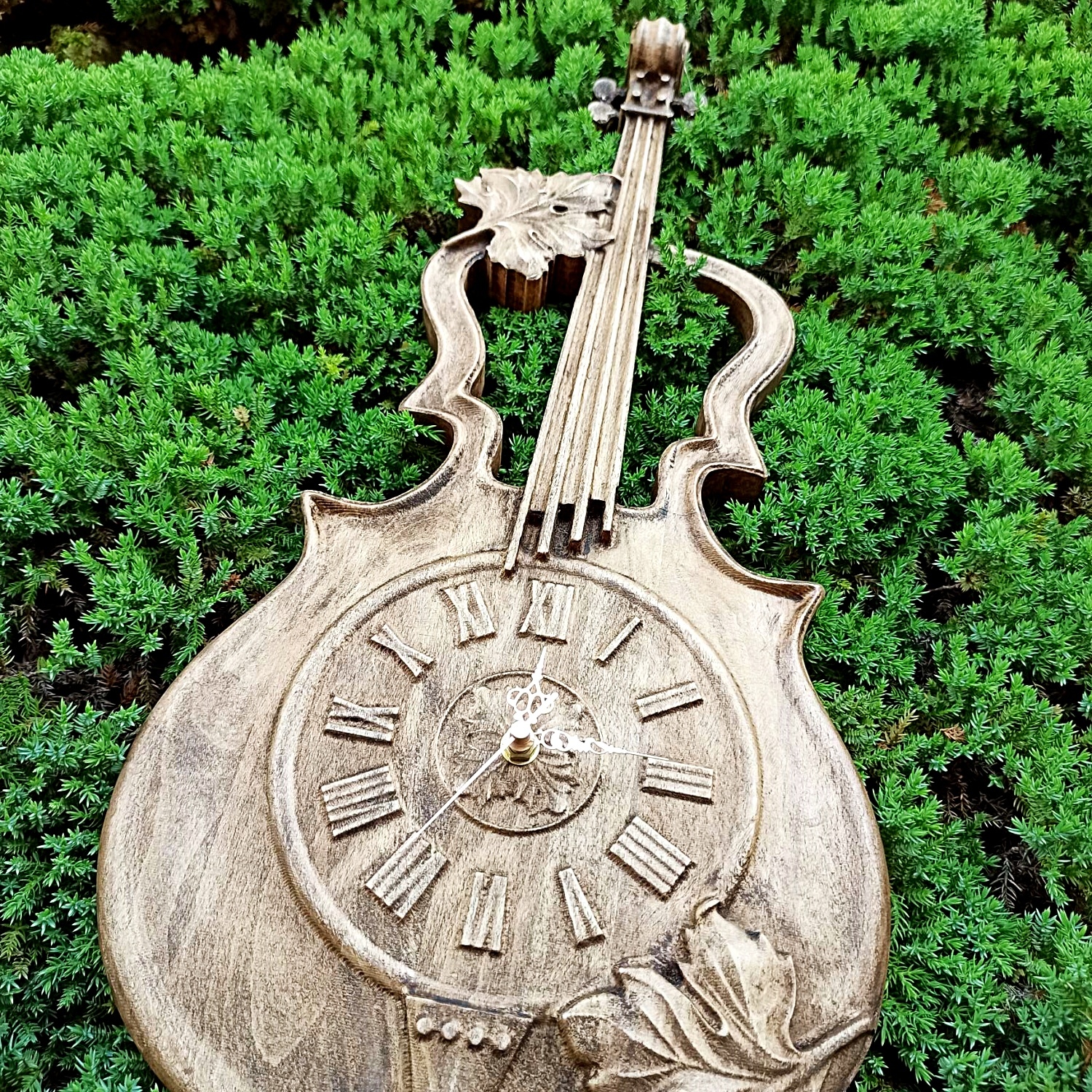 Skrzypce zegar ścienny drewniany w drewnie 60cm na prezent muzyka