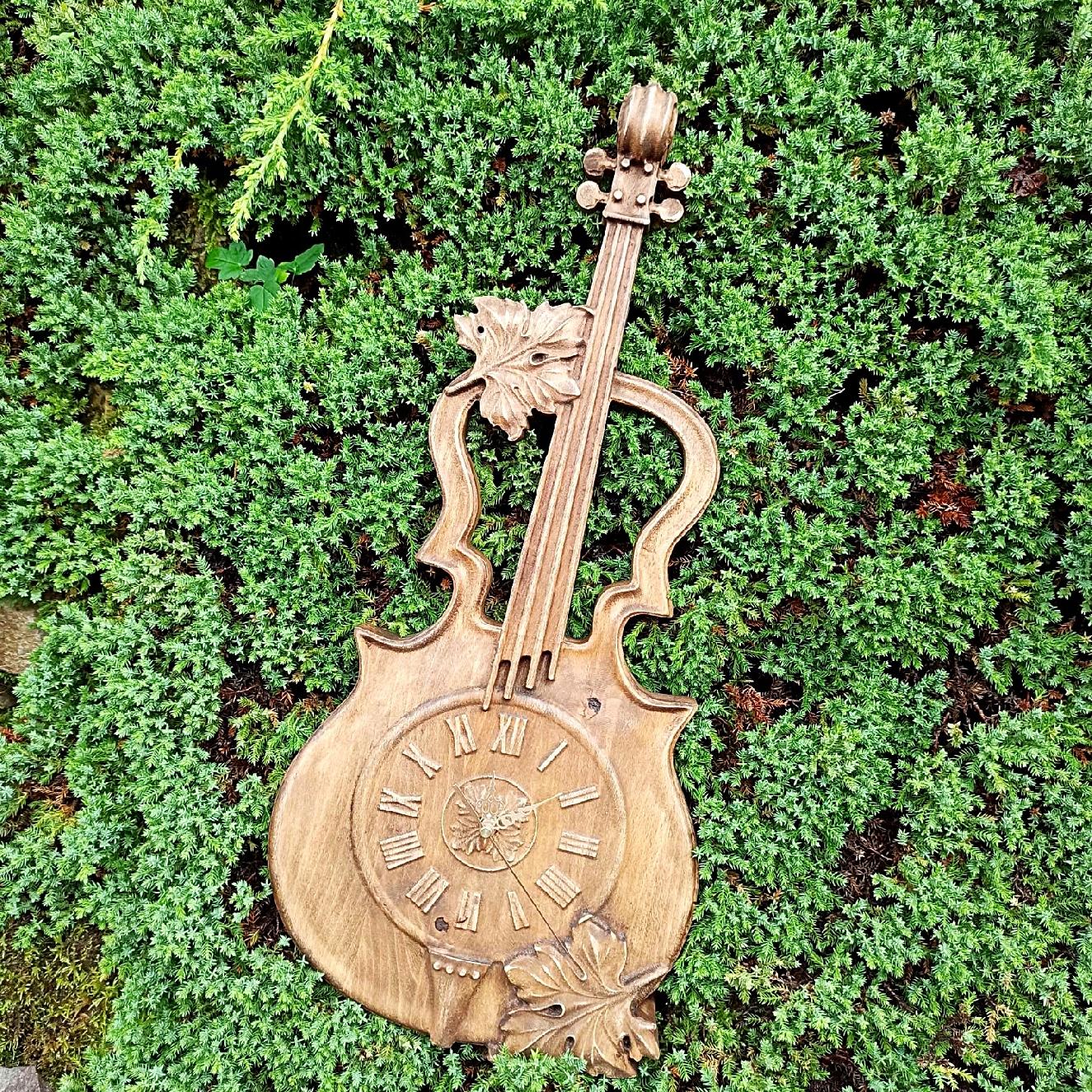 Skrzypce drewniany zegar ścienny w drewnie 60cm prezent dla muzyka