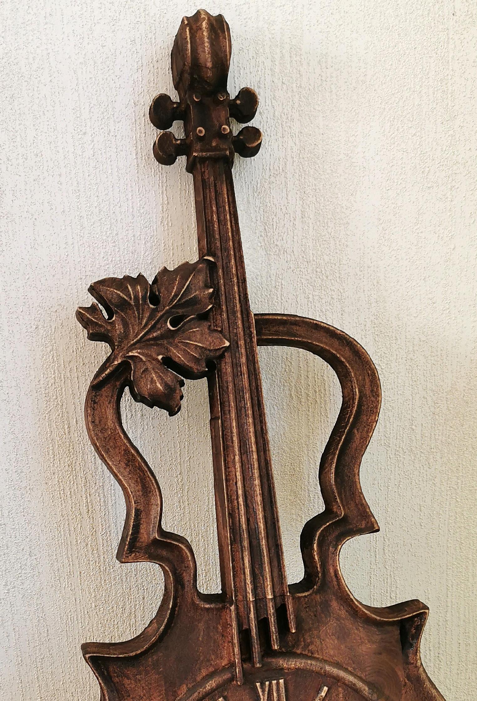 Skrzypce zegar ścienny drewniany w drewnie 60cm na prezent muzyka