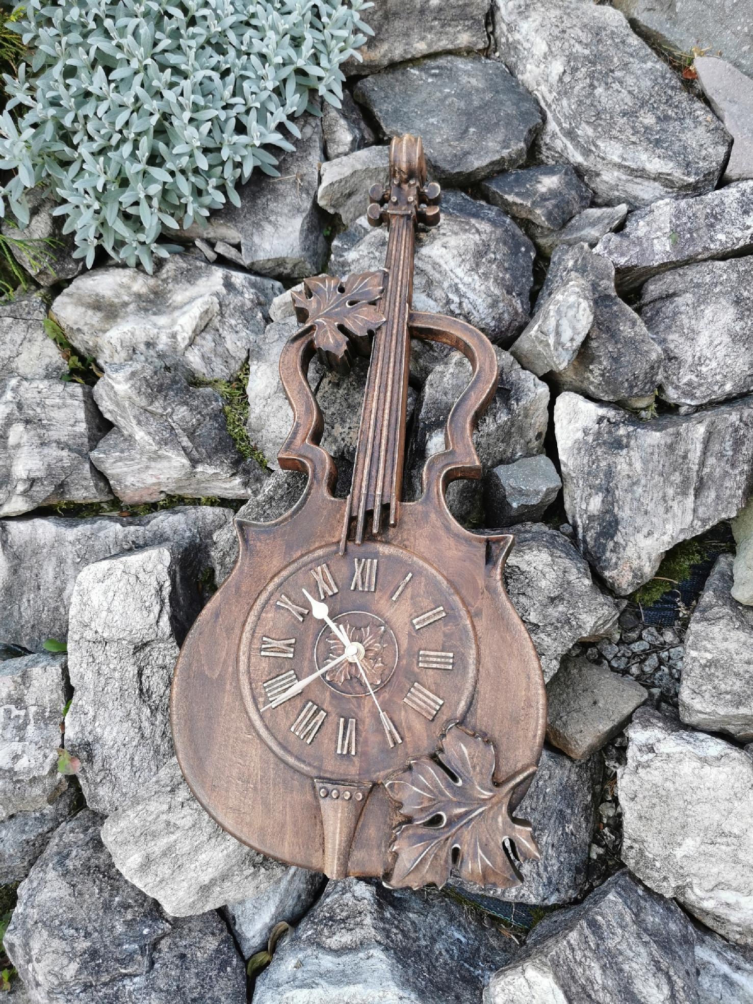 Skrzypce drewniany zegar ścienny w drewnie 60cm prezent dla muzyka