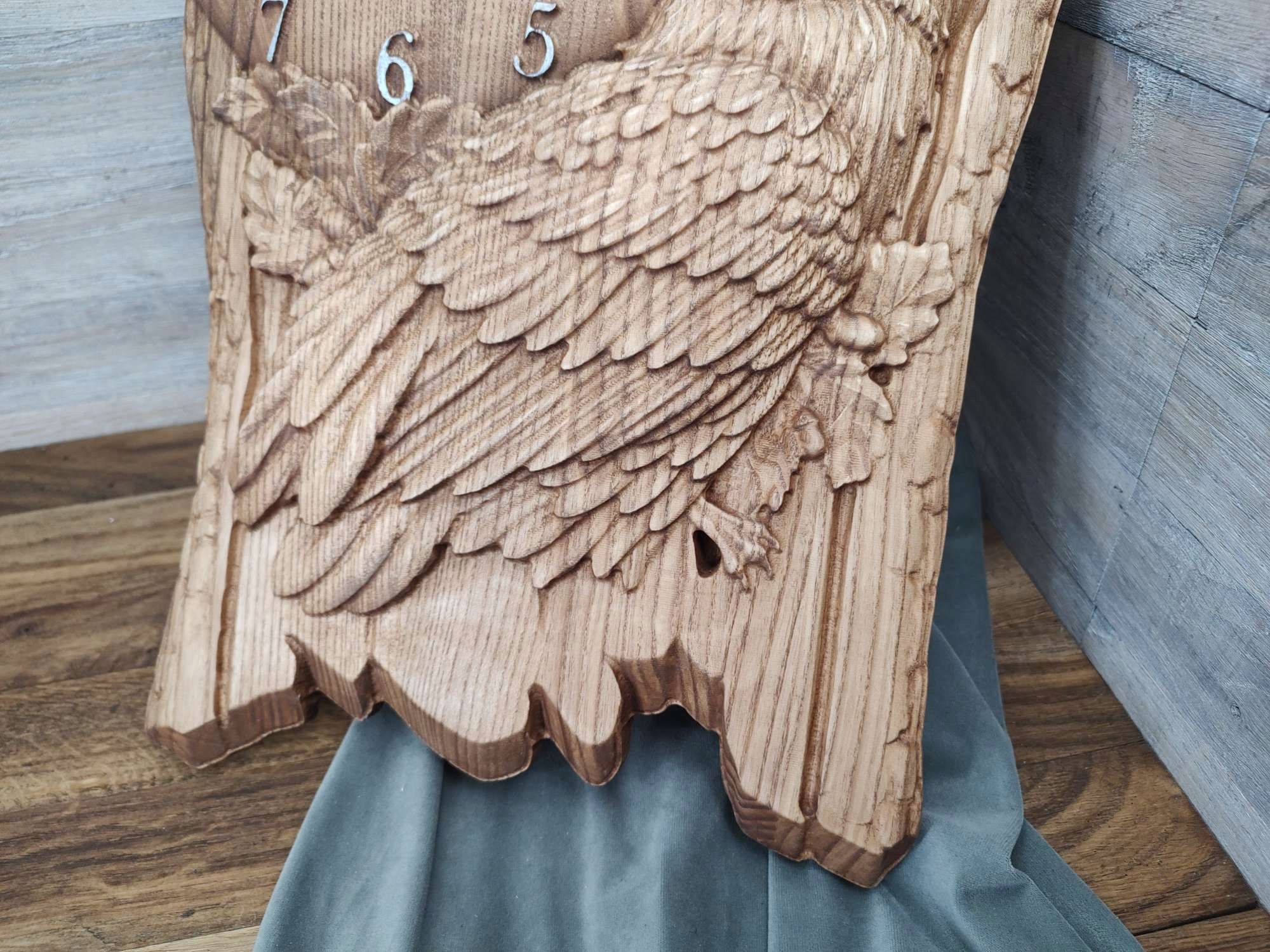 Zegar ścienny drewno z sową na tle księżyca motyw myśliwski 50cm na prezent