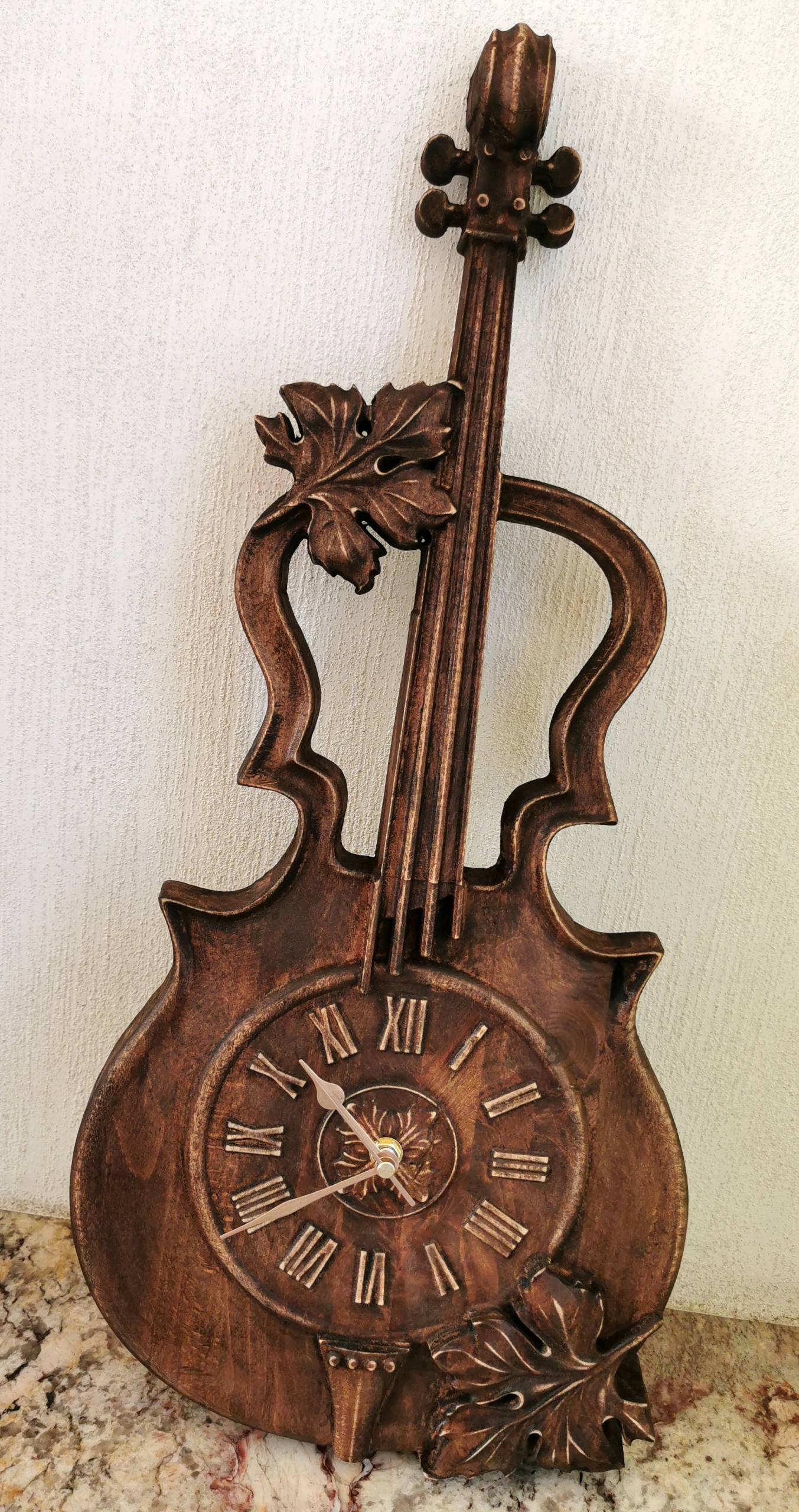 Skrzypce zegar ścienny drewniany w drewnie 60cm na prezent muzyka