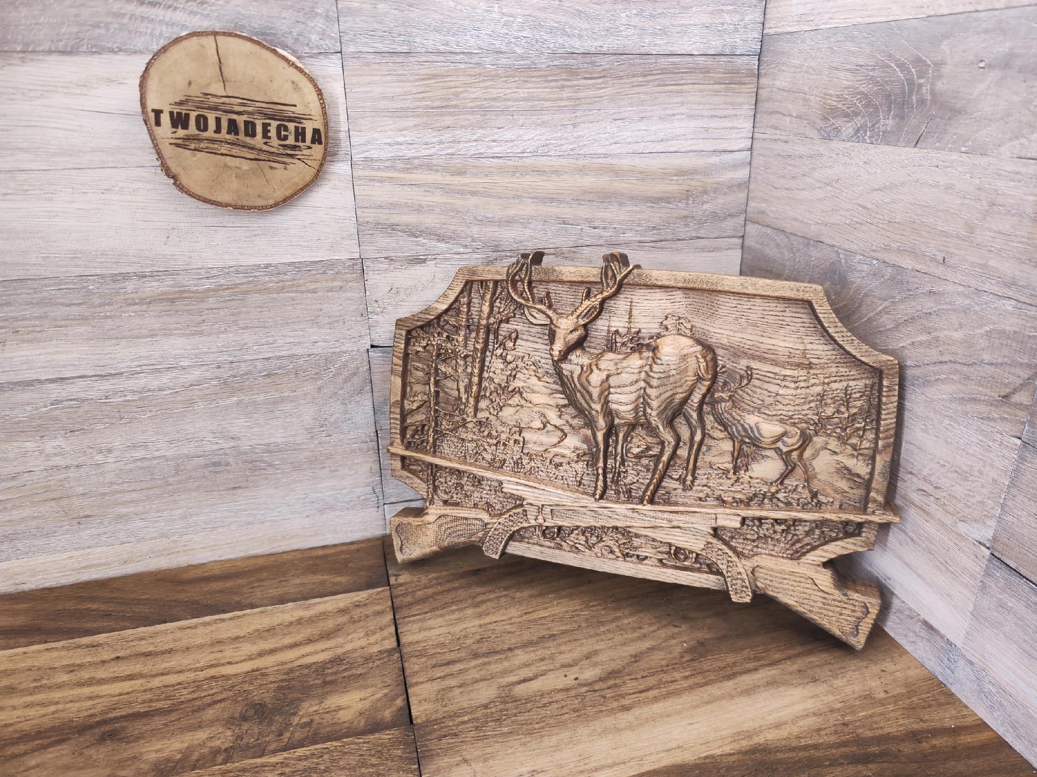 Drewniany Płaskorzeźba las obraz JELEŃ prezent dla myśliwego 34 cm 85ba3cb172c2235adf0aa4e6d9825bad