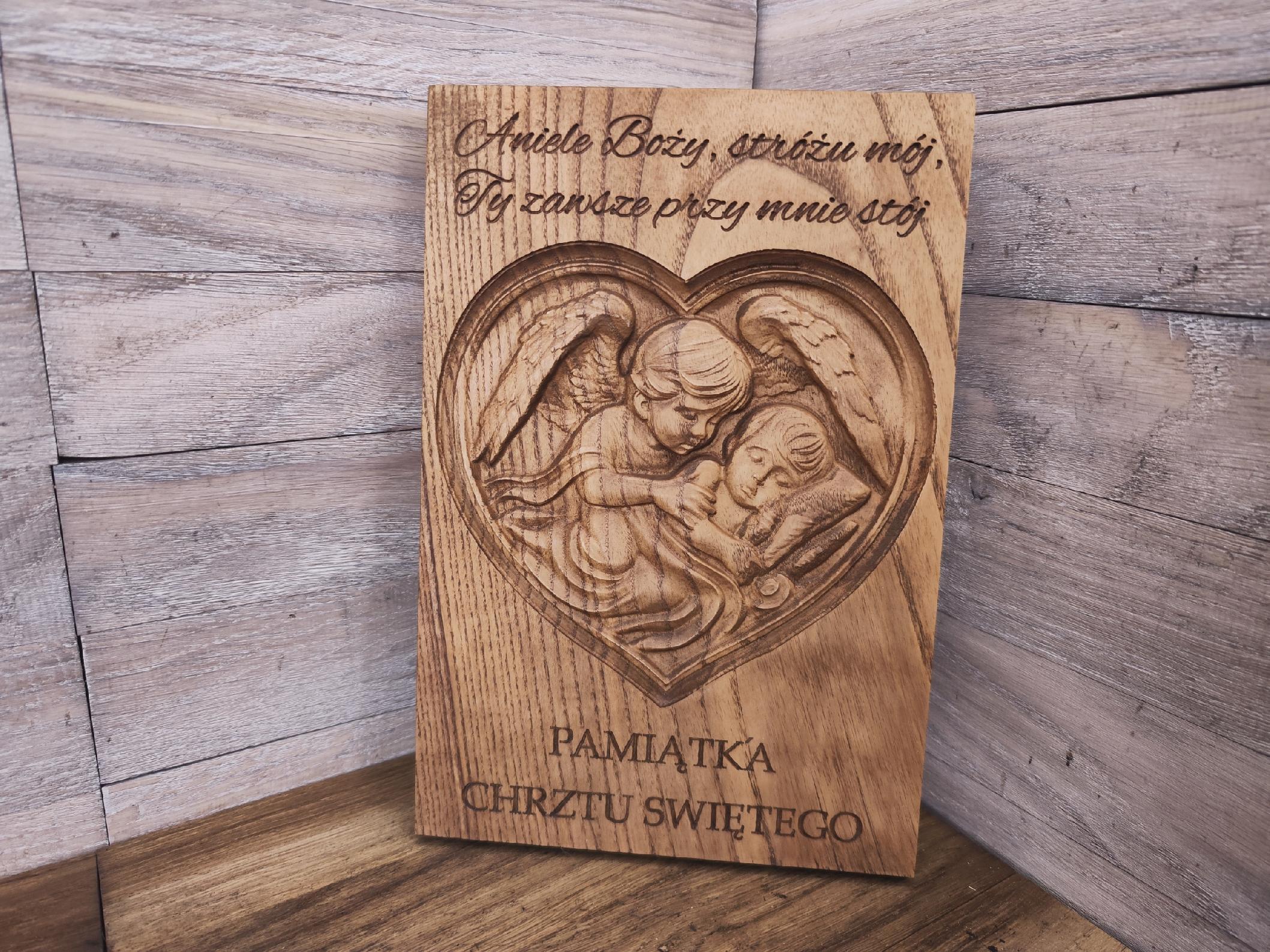 Pamiątka GRAWER Chrztu Świętego Anioł Stróż Prezent Chrzciny Obraz 30 cm