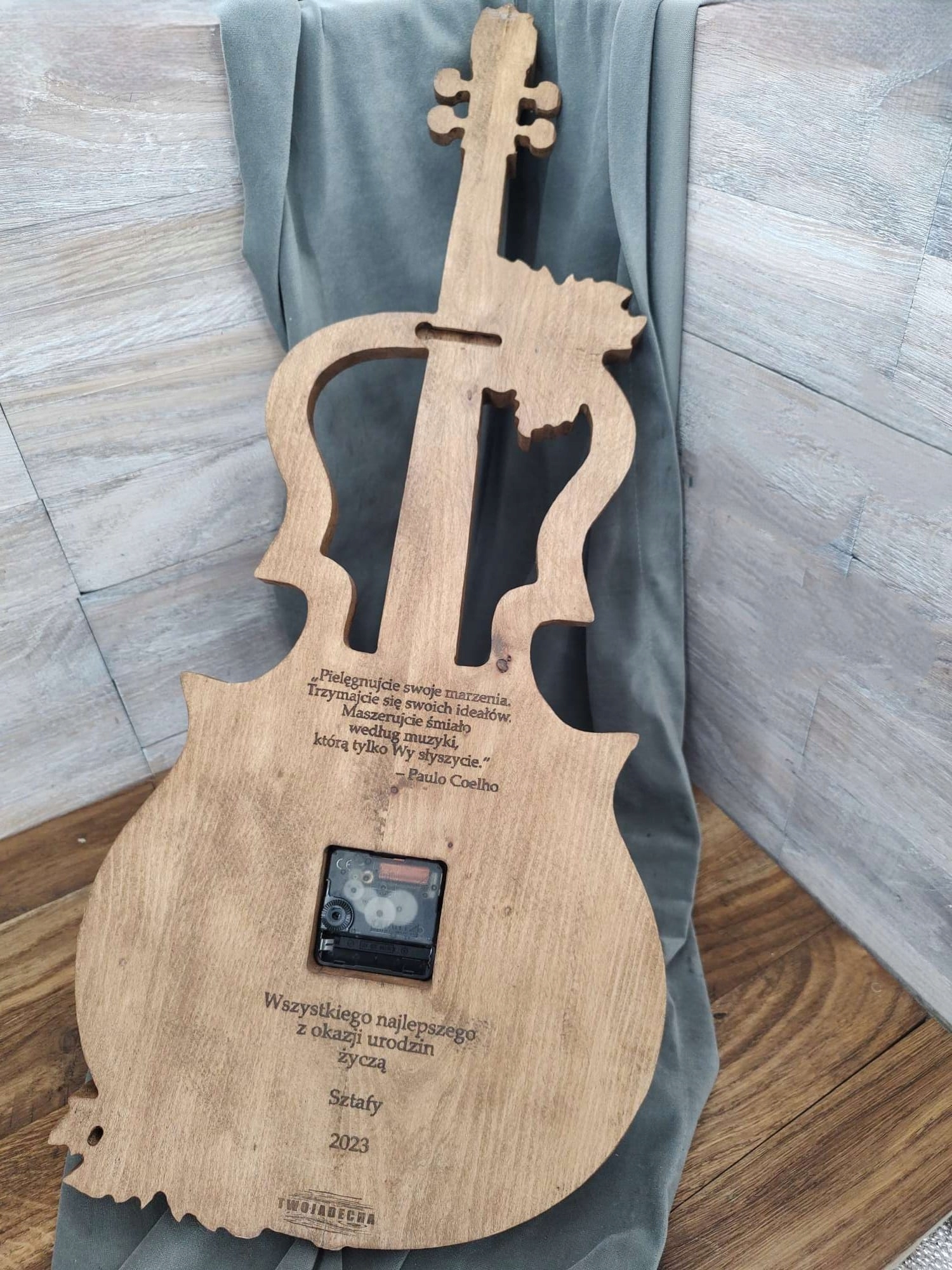 Skrzypce drewniany zegar ścienny w drewnie 60cm prezent dla muzyka