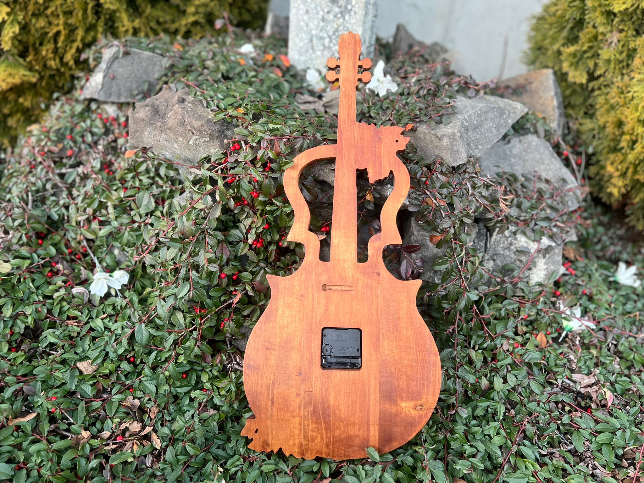 Skrzypce zegar ścienny drewniany w drewnie na prezent muzyka wystrój domu