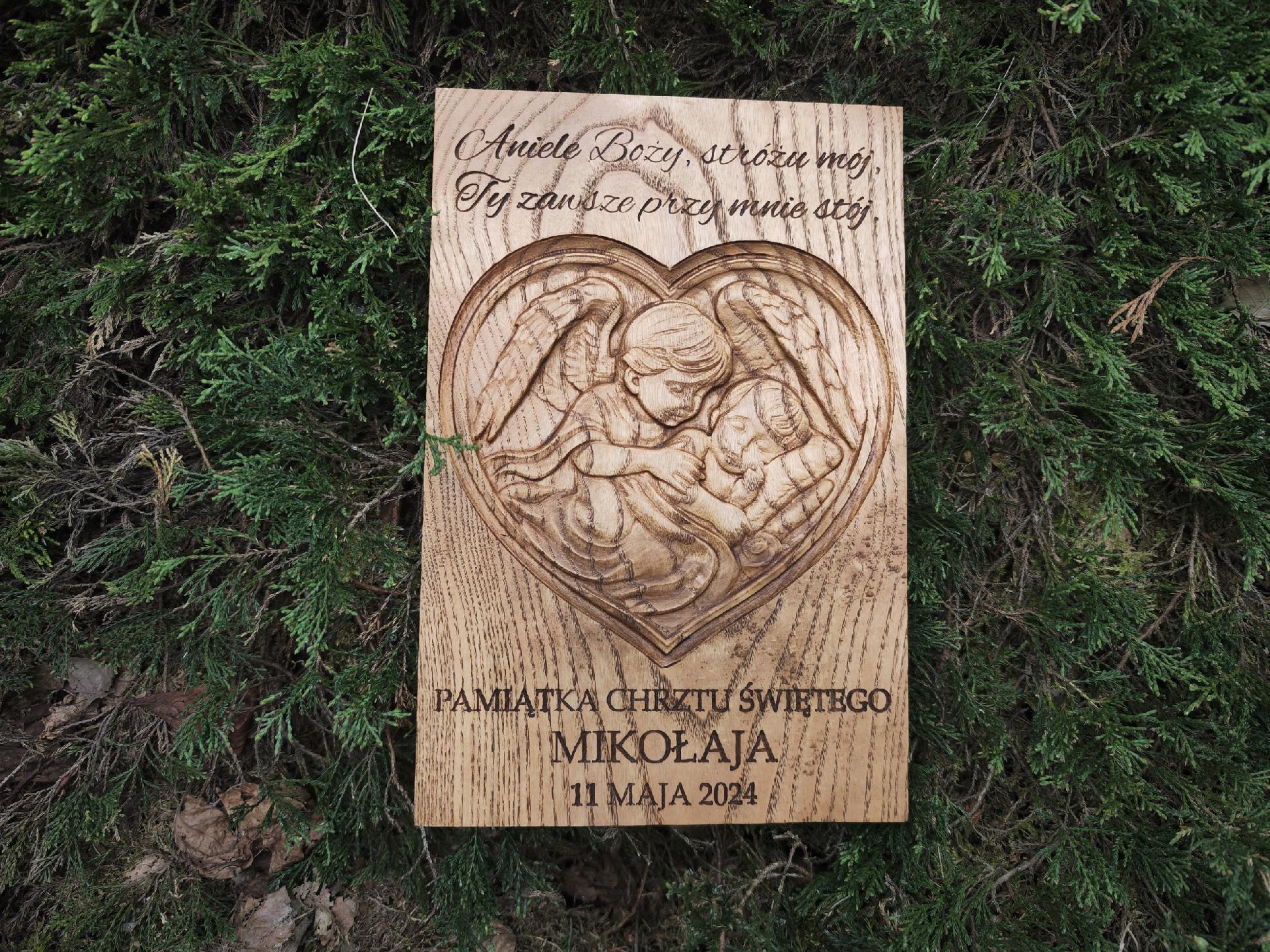 Pamiątka GRAWER Chrztu Świętego Anioł Stróż Prezent Chrzciny Obraz 30 cm