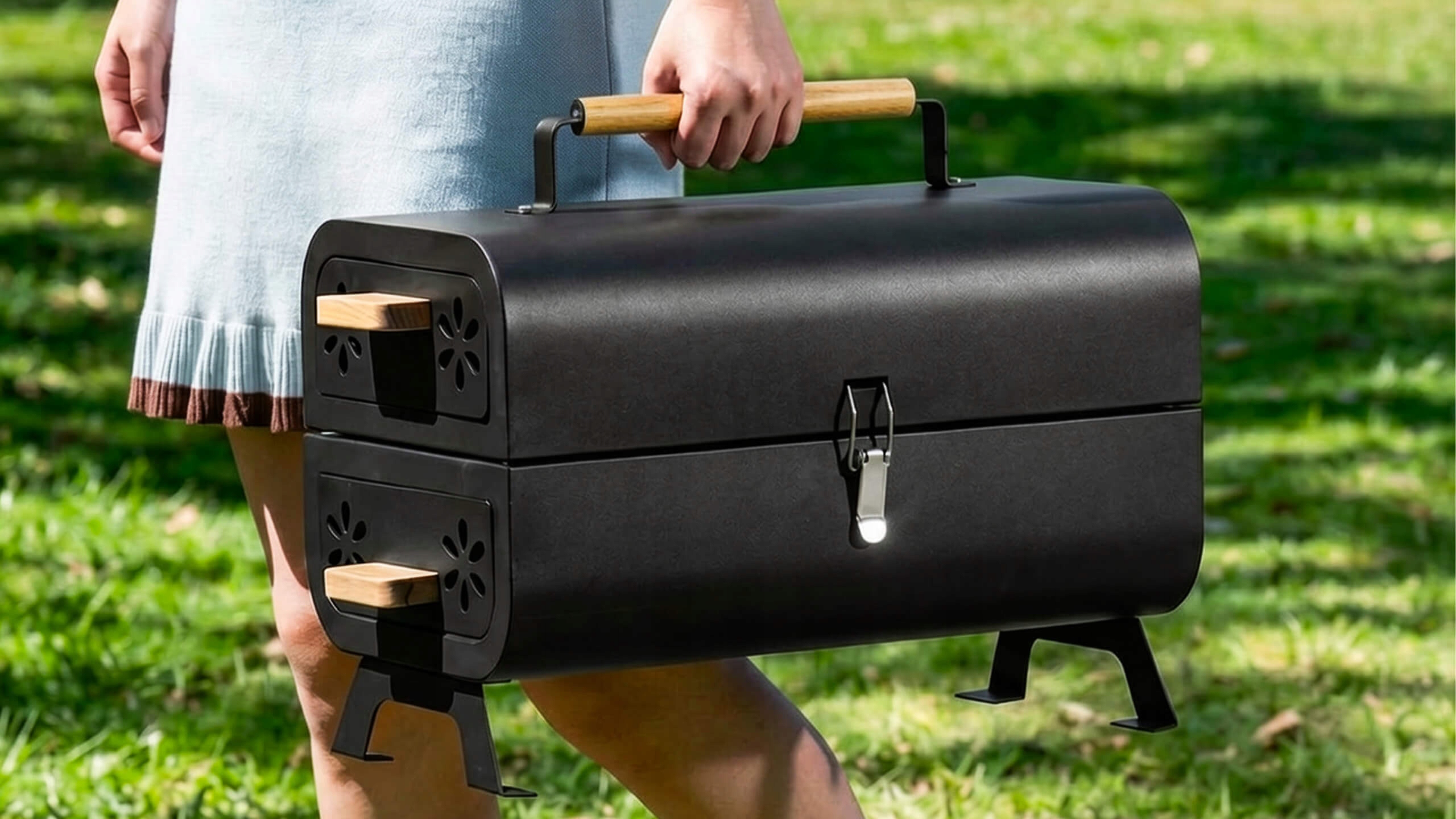 Grill turystyczny węglowy składany przenośny walizka kempingowy ogrodowy bbq skrzynka