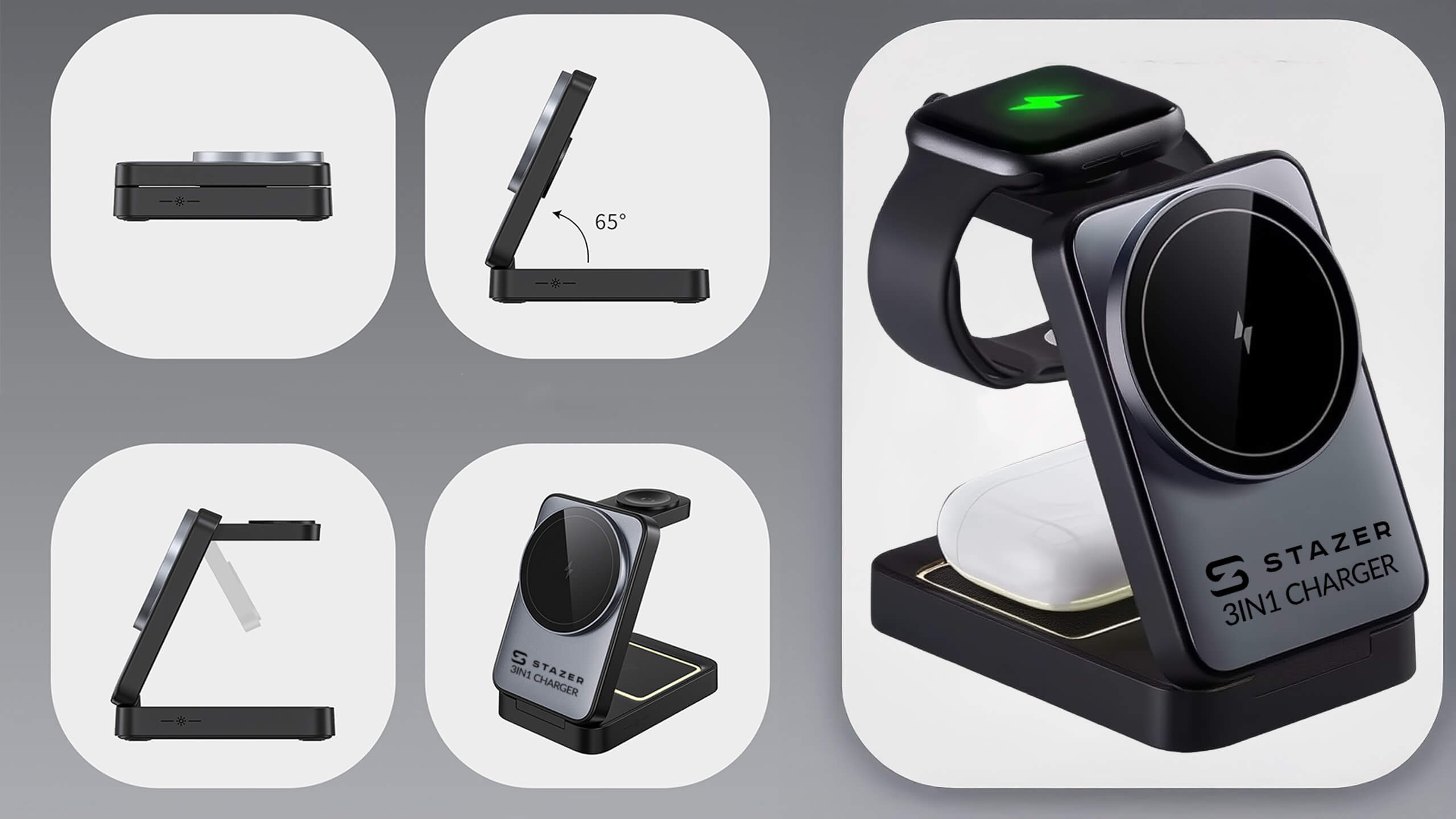 Bezprzewodowa ładowarka indukcyjna wireless do Apple Watch, iPhone i AirPods 3w1 15W MagSafe QI
