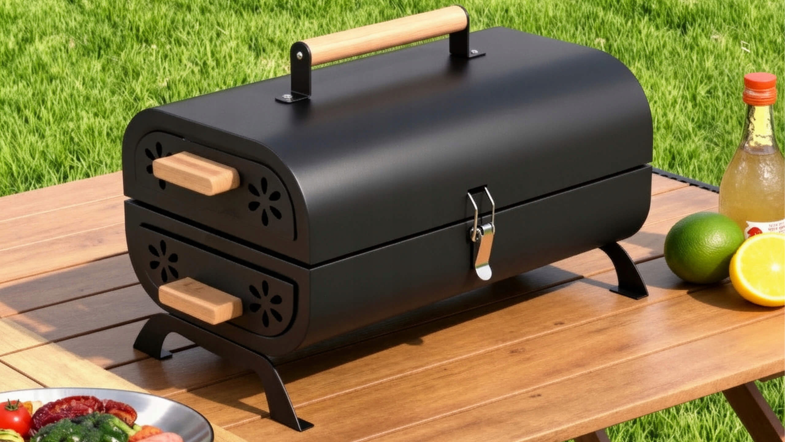Grill turystyczny węglowy składany przenośny walizka kempingowy ogrodowy bbq skrzynka