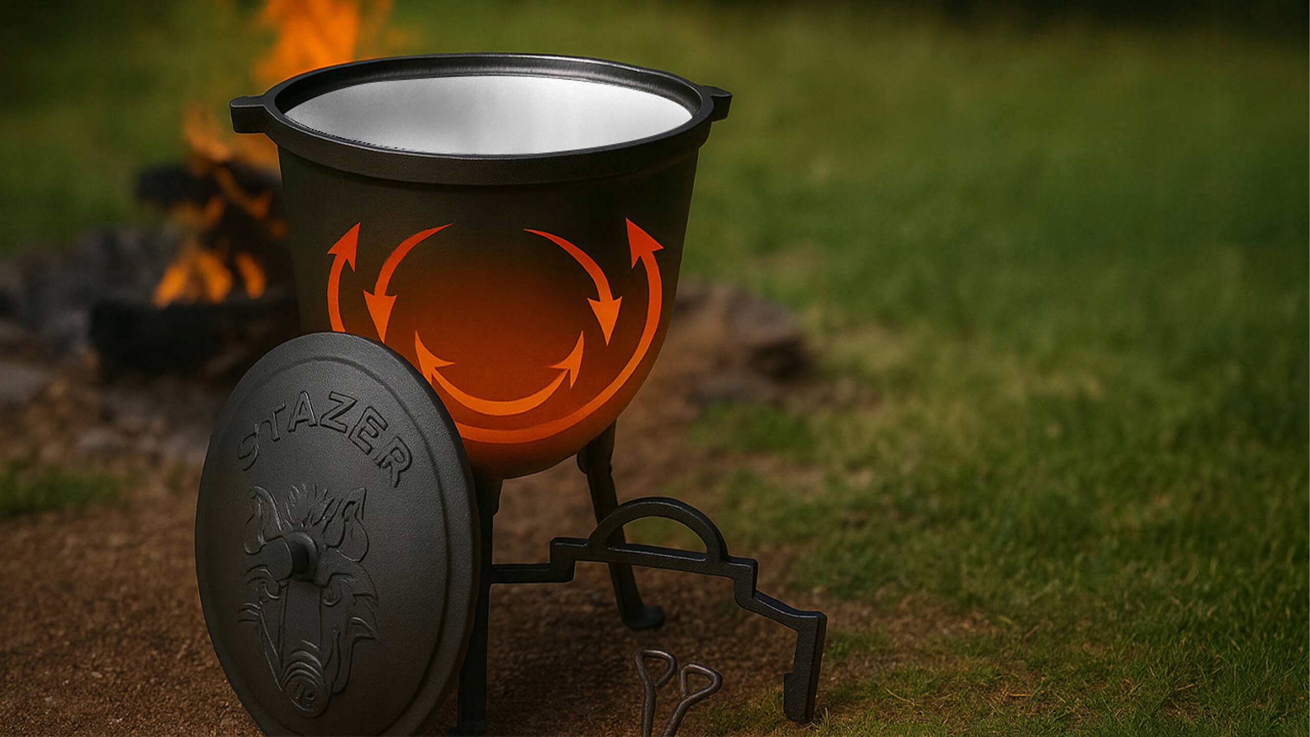 Kociołek żeliwny emaliowany, garnek myśliwski 5l na ognisko grill