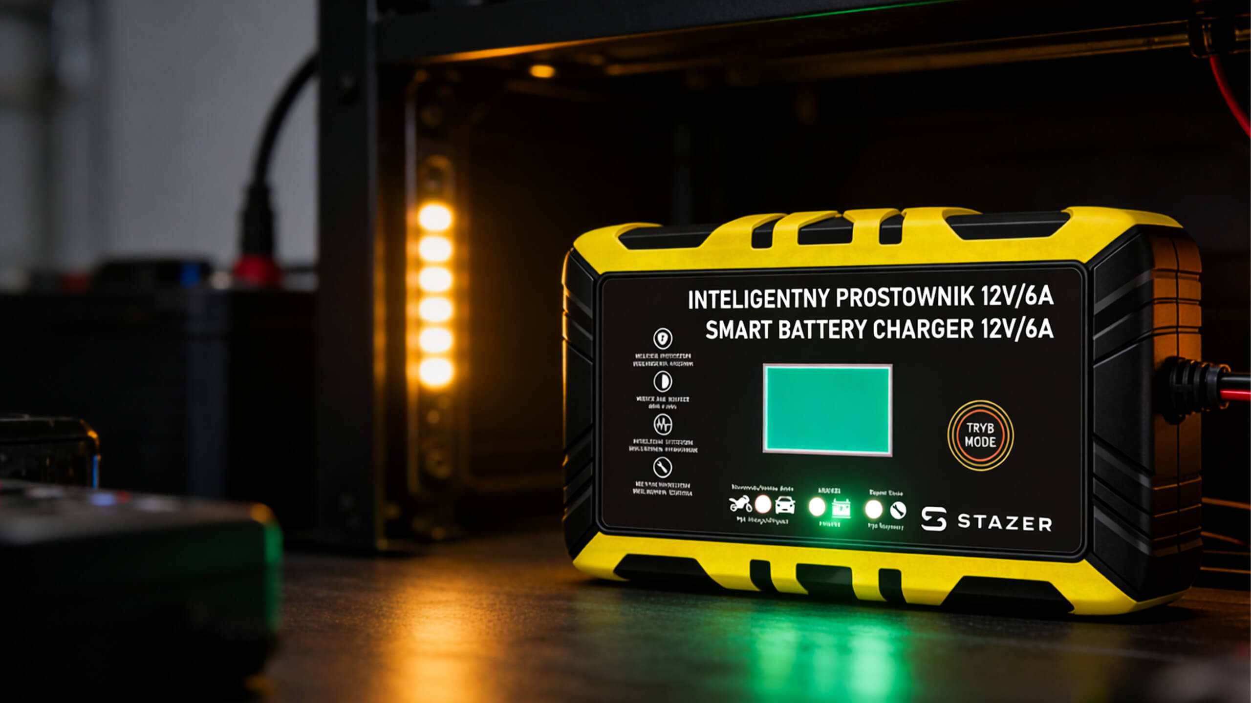 Prostownik samochodowy do ładowania akumulatorów, AGM, żelowe, kwasowe, z funkcją naprawy 12v/6A lcd
