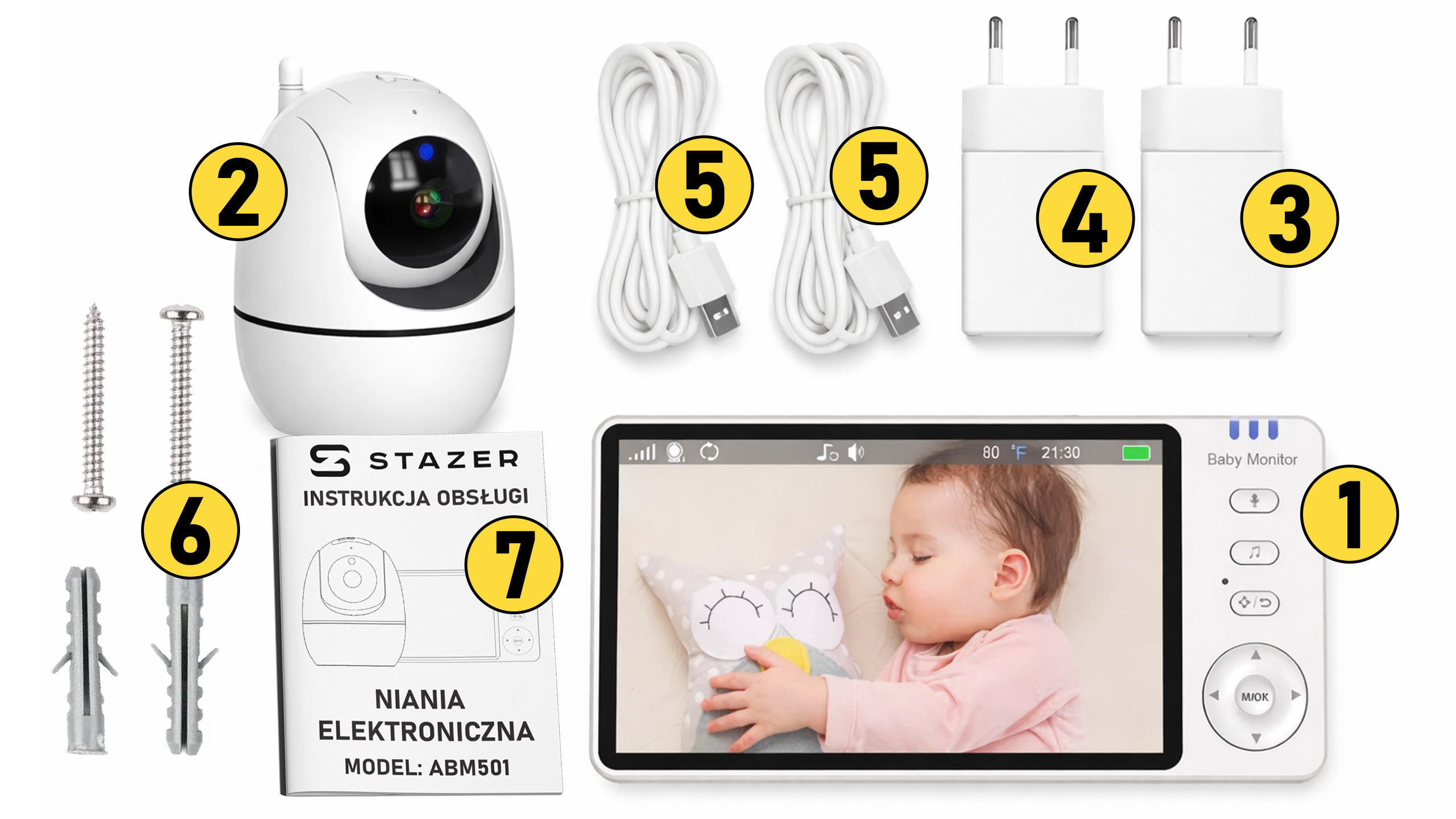 Niania elektroniczna z kamerą obrotową – baby monitor ekran LCD 5" HD
