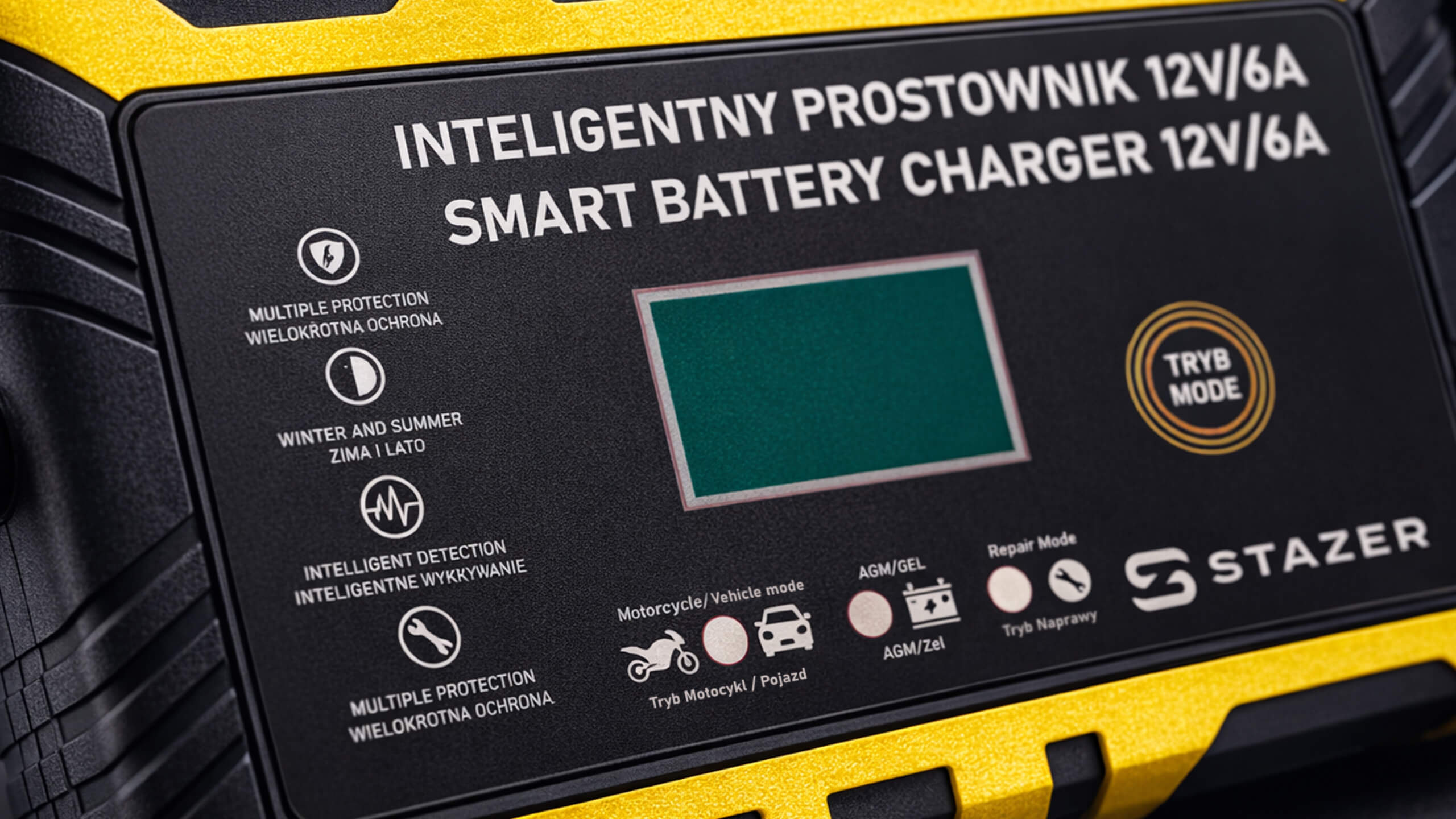 Prostownik samochodowy do ładowania akumulatorów, AGM, żelowe, kwasowe, z funkcją naprawy 12v/6A lcd