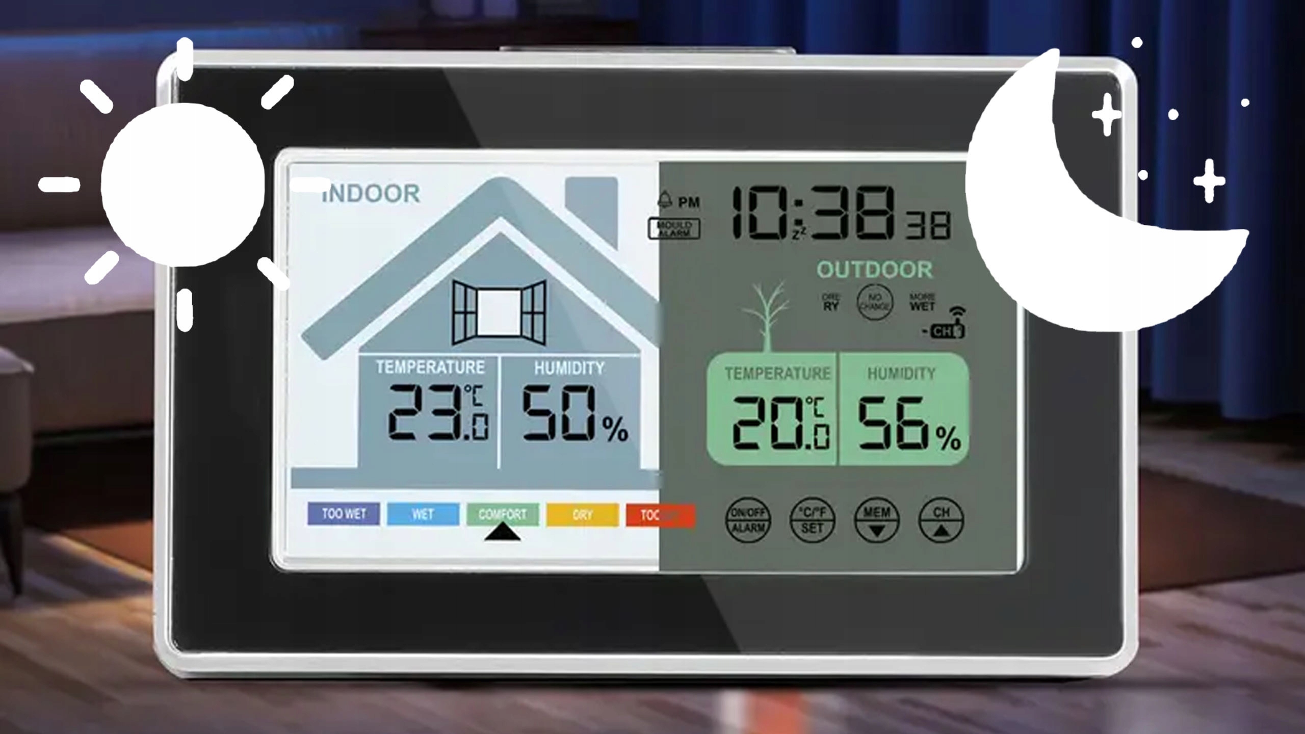 Stacja pogodowa pogody bezprzewodowa meteo termometr higrometr zegar LED