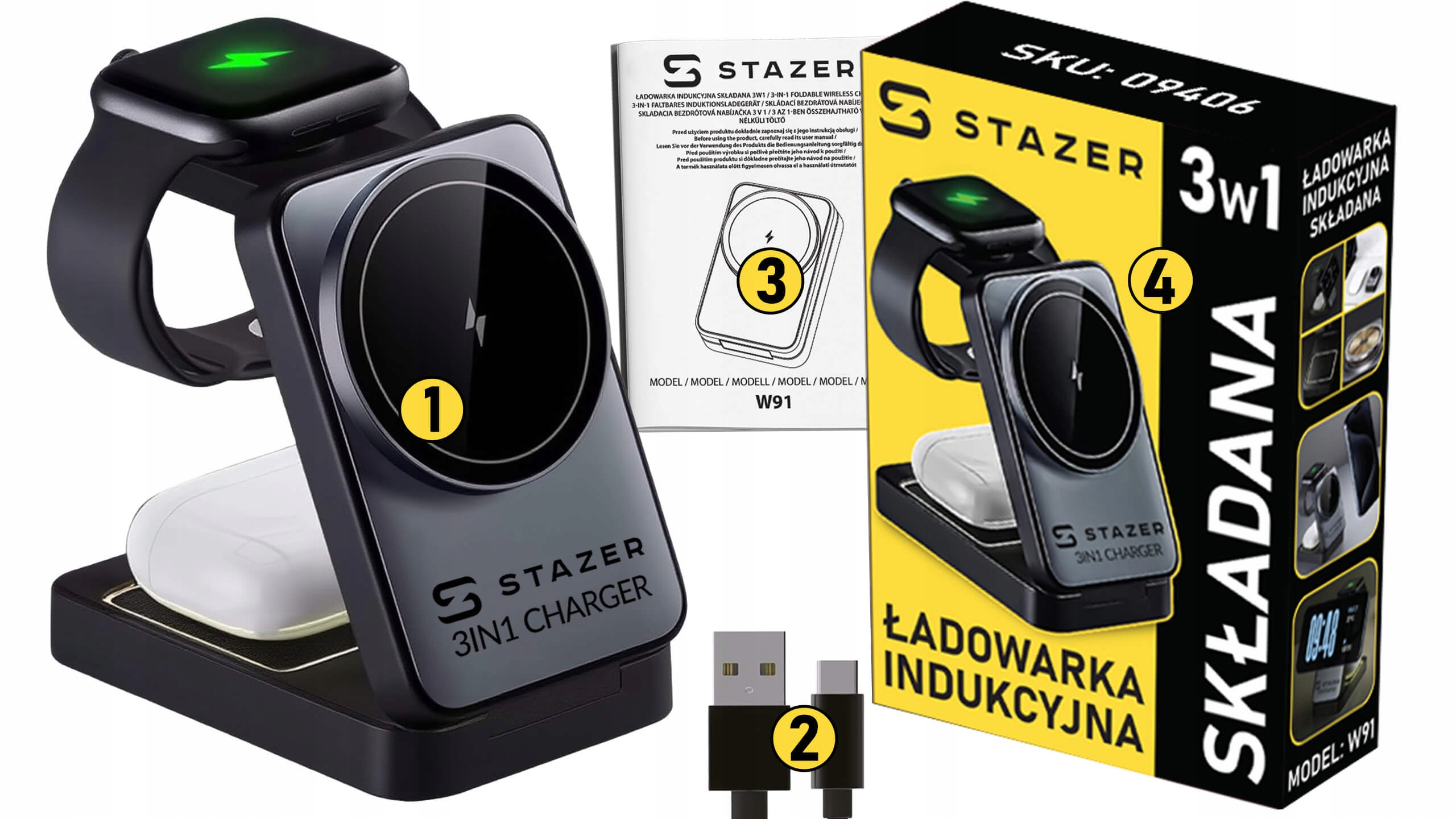 Bezprzewodowa ładowarka indukcyjna wireless do Apple Watch, iPhone i AirPods 3w1 15W MagSafe QI