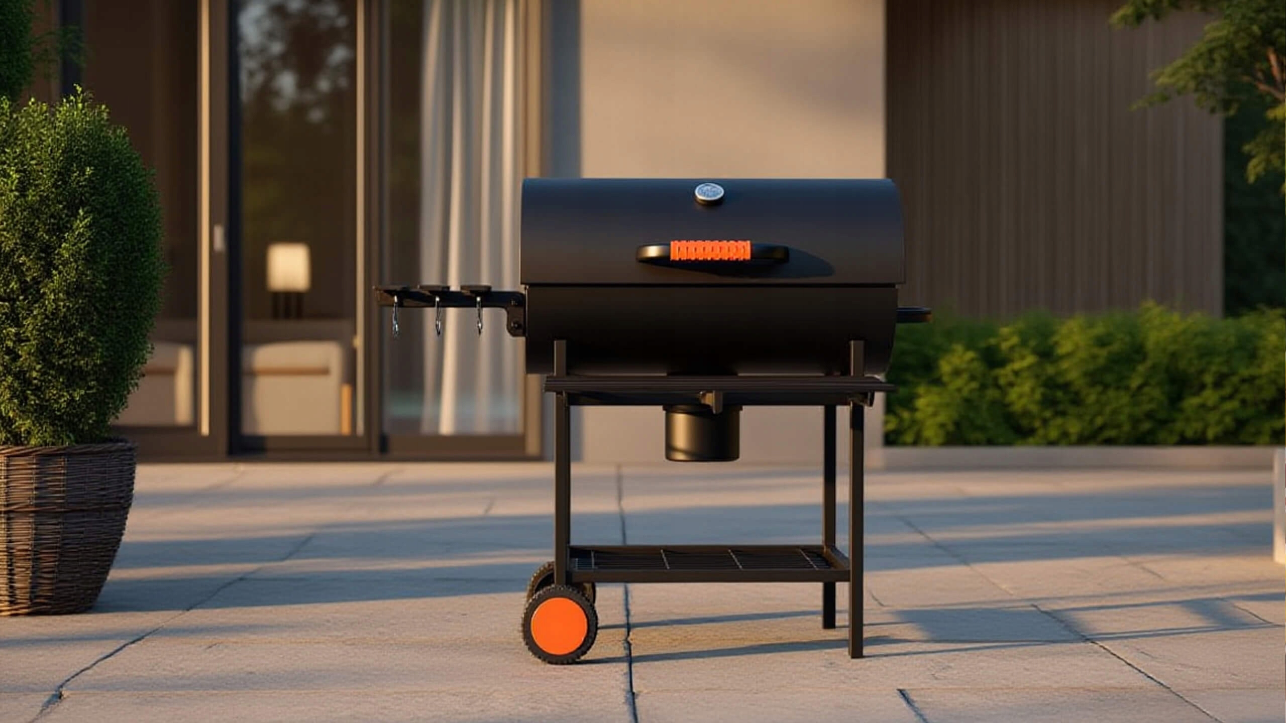 VIBEN FIRETUBE PRO - duży grill węglowy ogrodowy z pokrywą, 2 ruszty, popielnik, termometr, stal, 2 półki