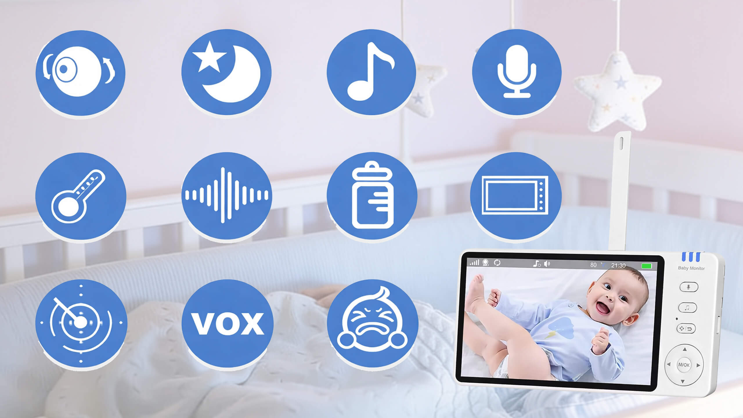 Niania elektroniczna z kamerą obrotową – baby monitor ekran LCD 5" HD