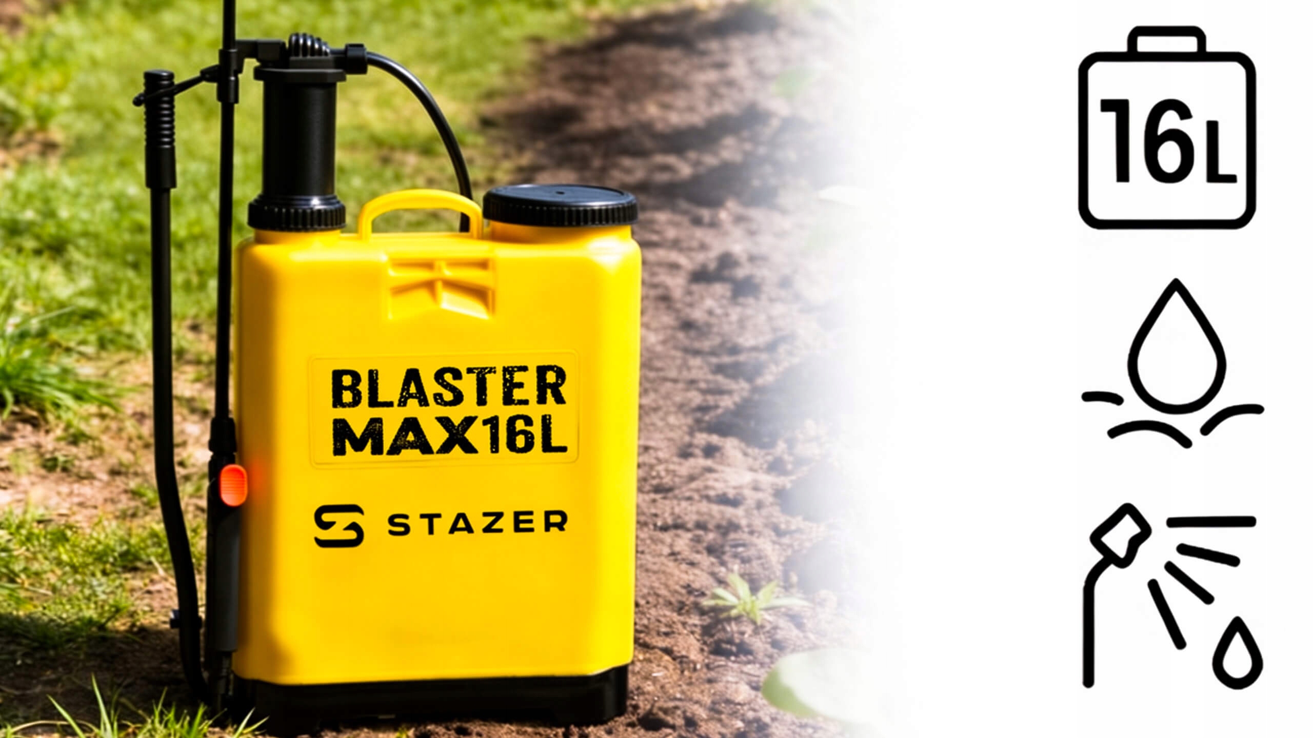 STAZER BLASTER MAX – Opryskiwacz Plecakowy Ciśnieniowy Ręczny Ogrodowy 16 l, Lanca Teleskopowa 46–80 cm