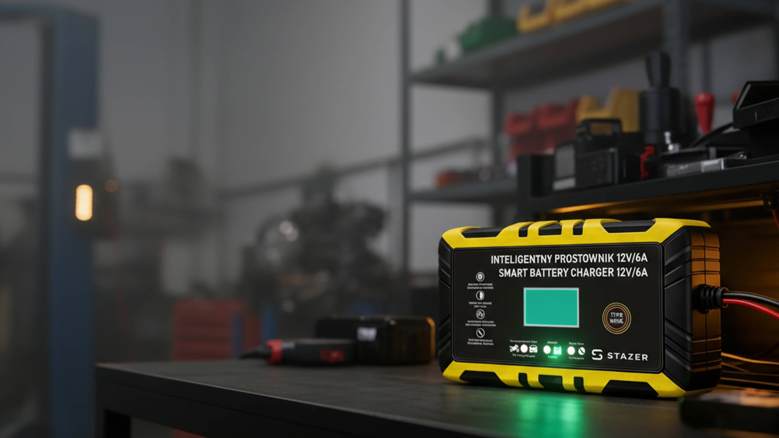 Prostownik samochodowy do ładowania akumulatorów, AGM, żelowe, kwasowe, z funkcją naprawy 12v/6A lcd