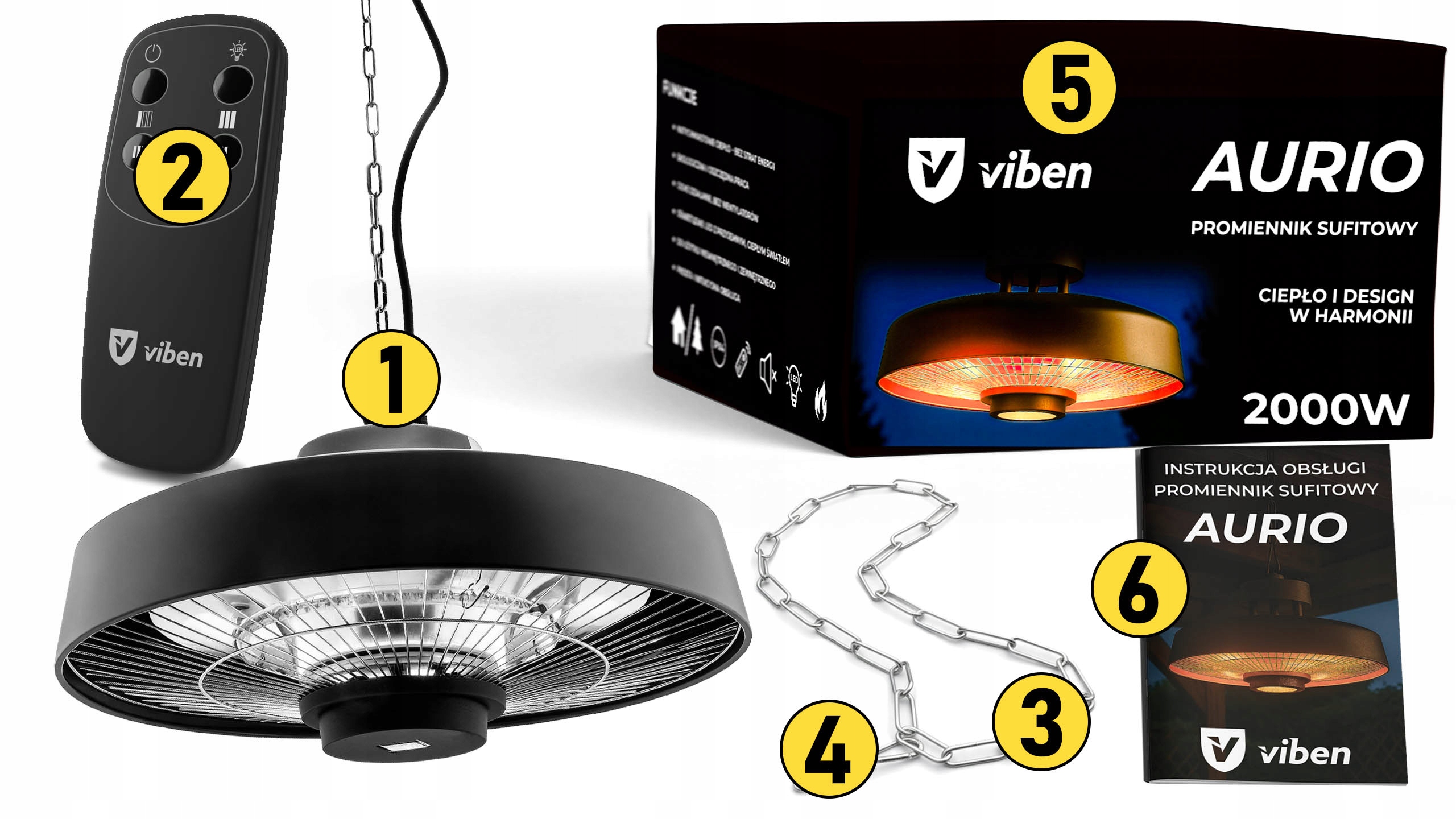 vIben Aurio - promiennik sufitowy lampa grzewcza żarnik z pilotem na taras 2000W