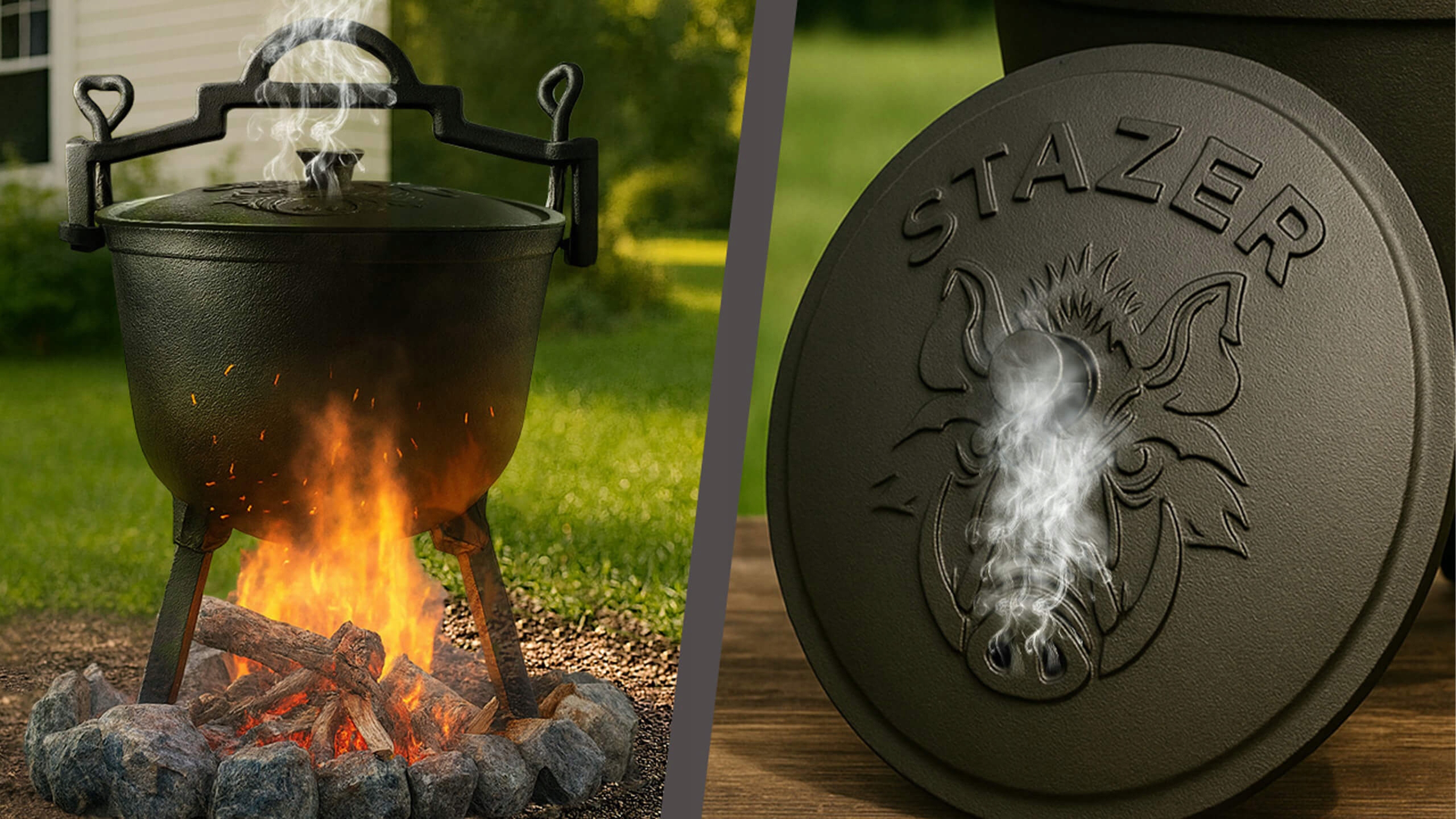 Kociołek żeliwny emaliowany, garnek myśliwski 5l na ognisko grill