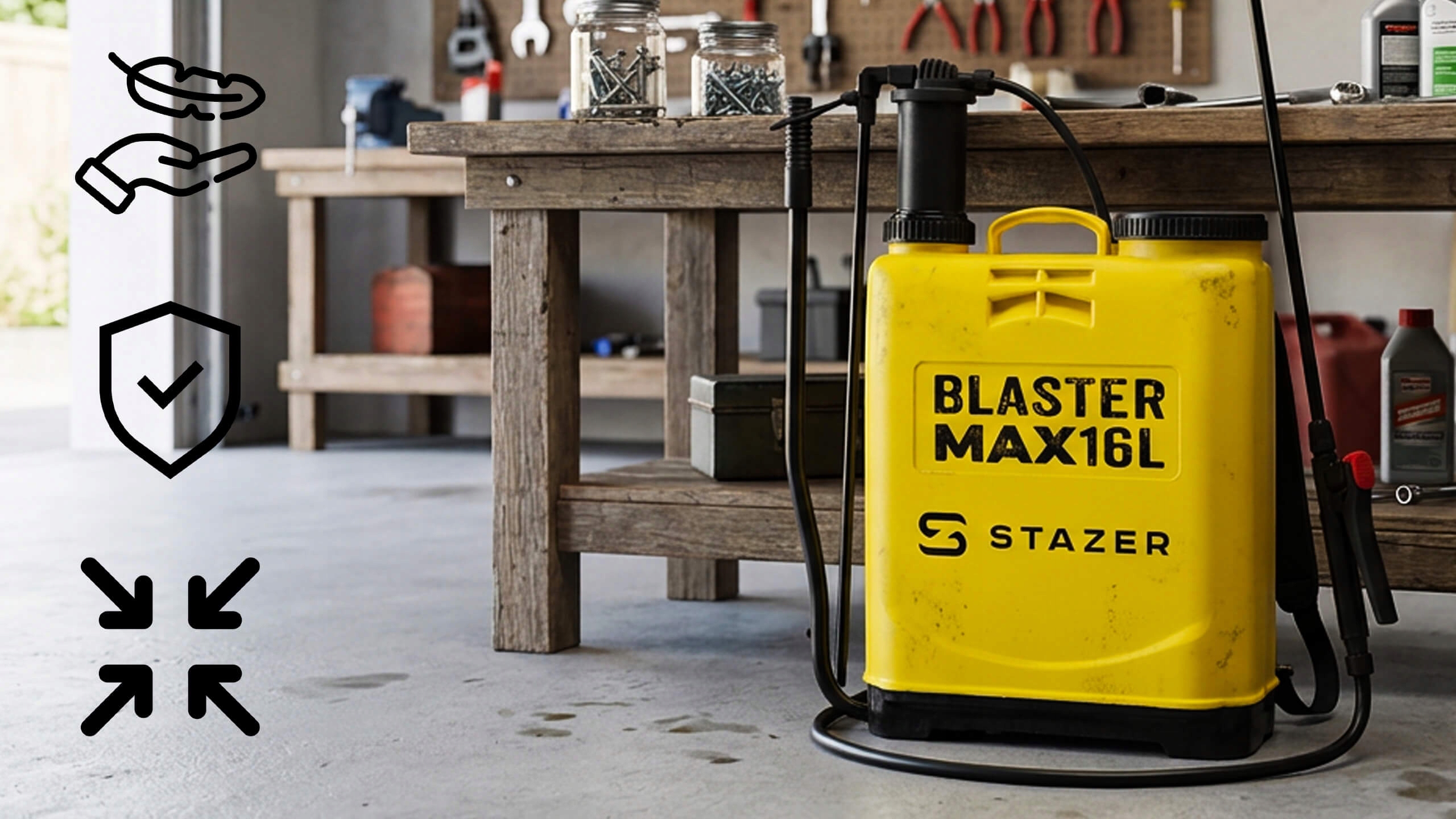 STAZER BLASTER MAX – Opryskiwacz Plecakowy Ciśnieniowy Ręczny Ogrodowy 16 l, Lanca Teleskopowa 46–80 cm