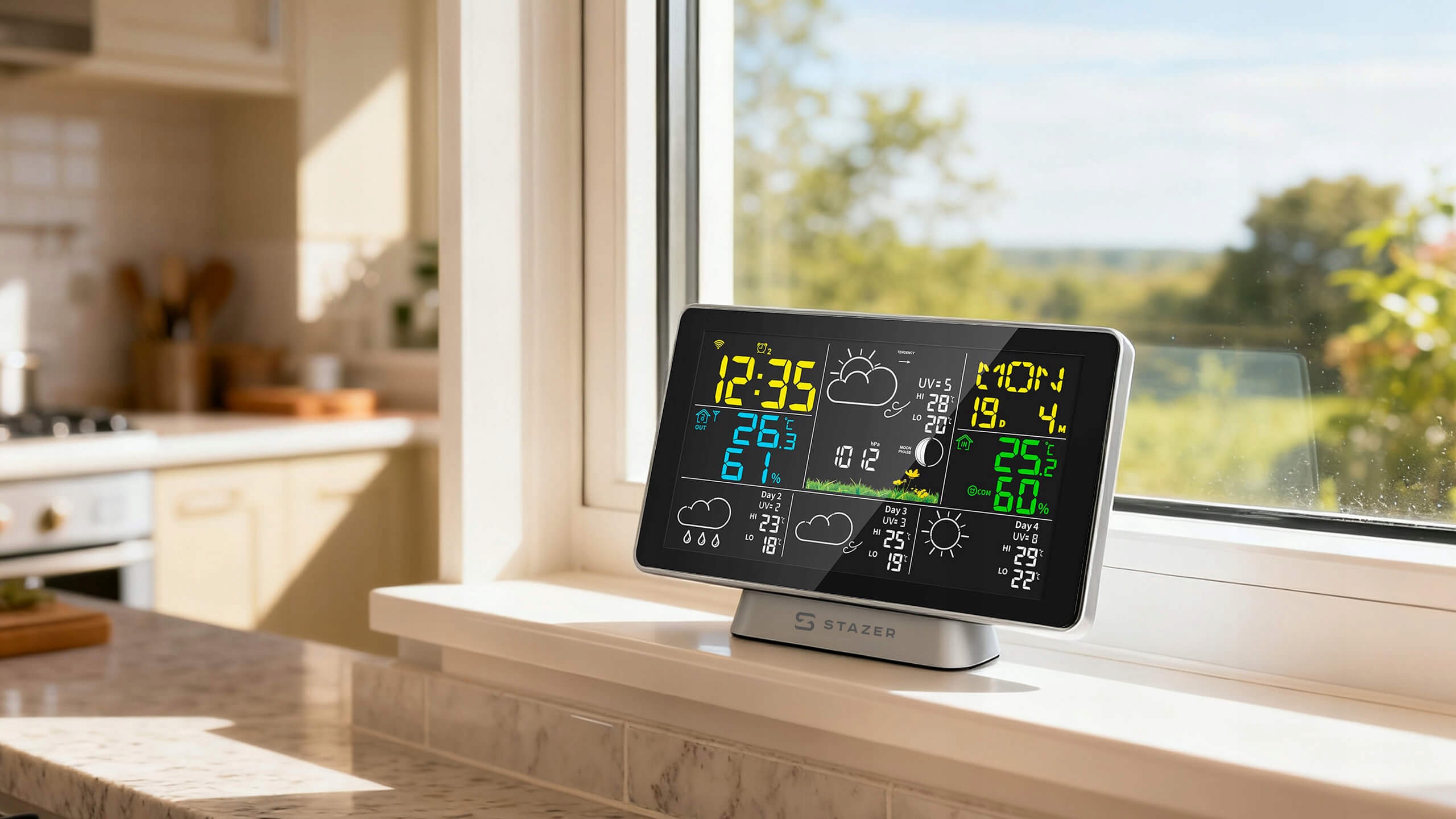 STAZER CLIMATIQ SMART Stacja pogody WiFi Tuya budzik zegar termometr higrometr barometr stacja pogodowa + czujnik