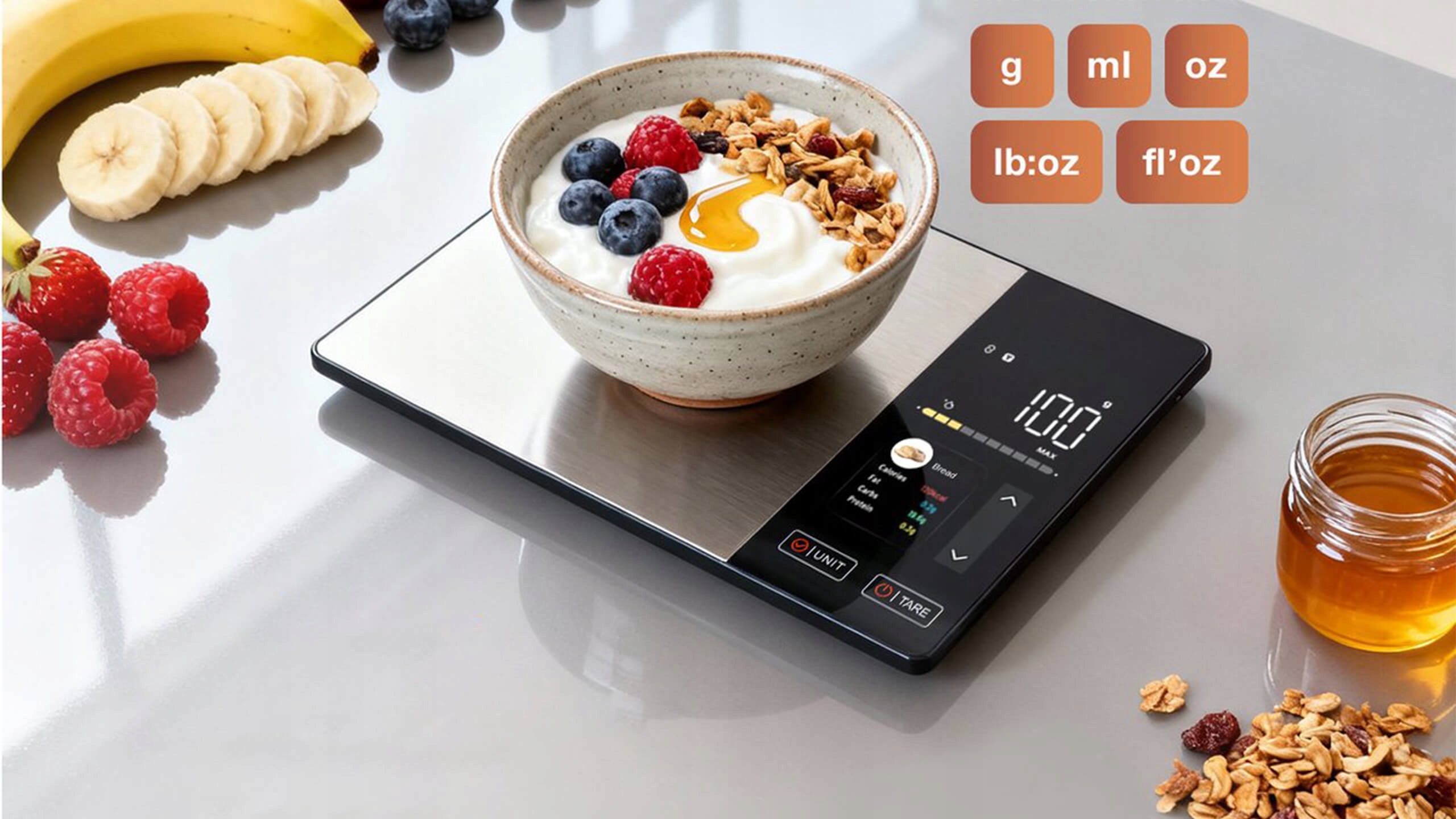Waga kuchenna dietetyczna bluetooth z aplikacją na telefon 5kg/1g