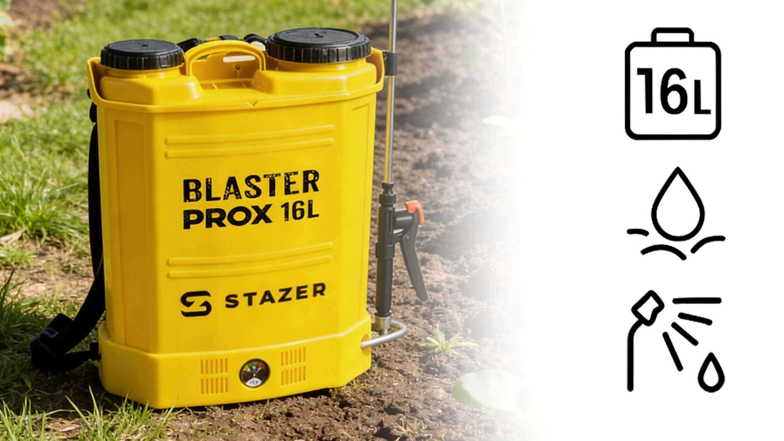 STAZER BLASTER ProX - opryskiwacz akumulatorowy plecakowy elektryczny ogrodowy 16 l, lanca 46-80 cm