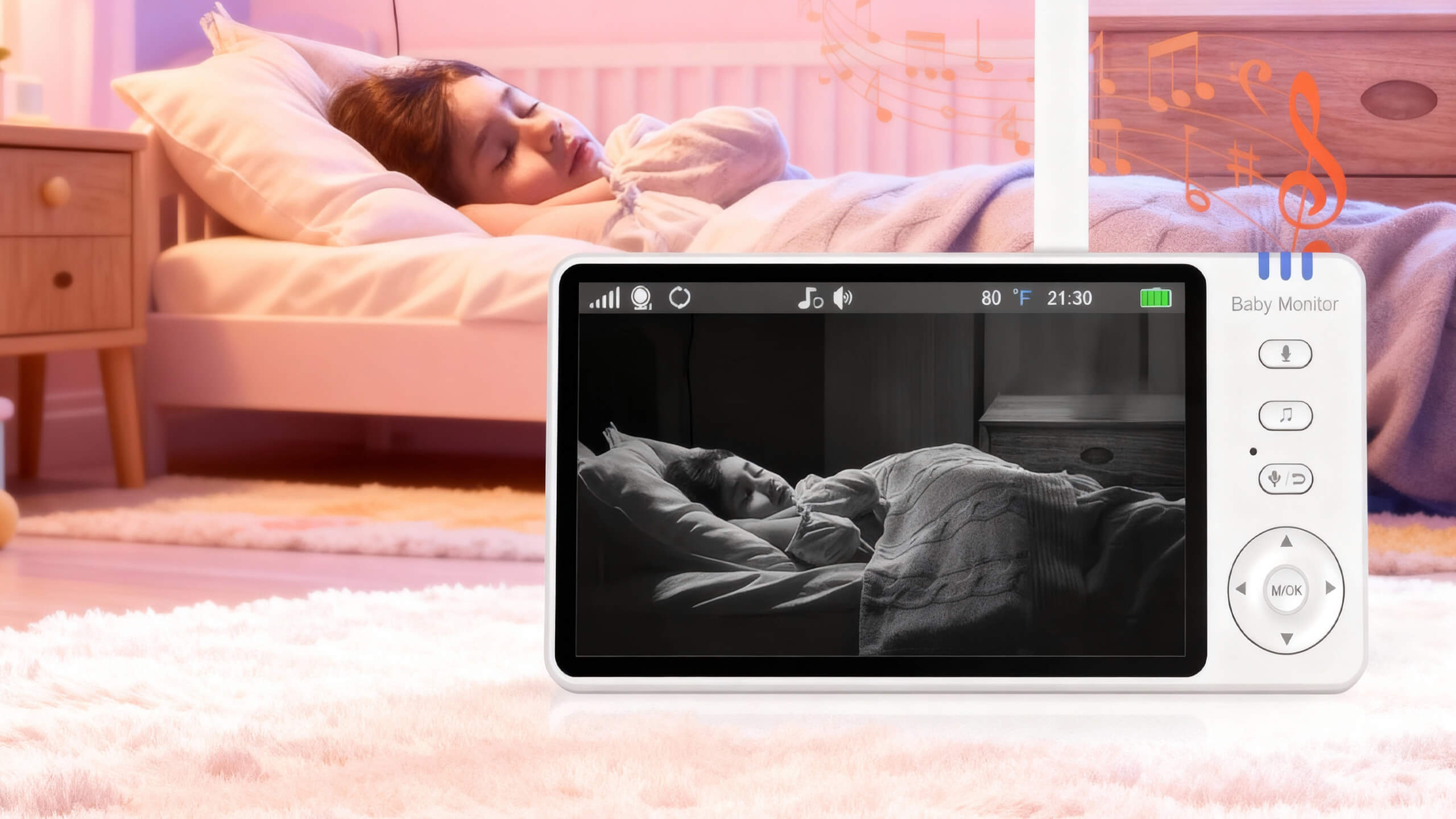 Niania elektroniczna z kamerą obrotową – baby monitor ekran LCD 5" HD
