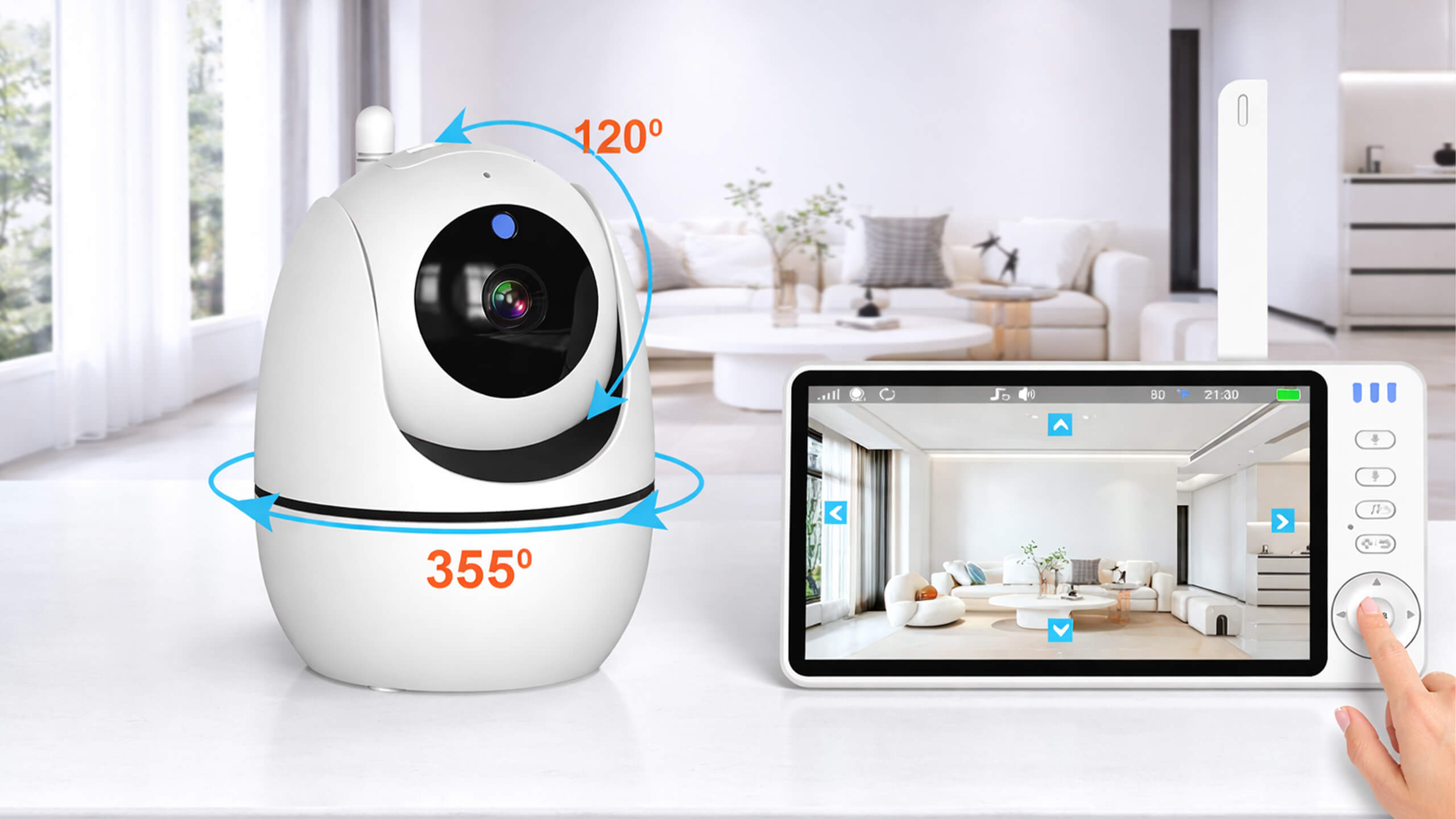 Niania elektroniczna z kamerą obrotową – baby monitor ekran LCD 5" HD