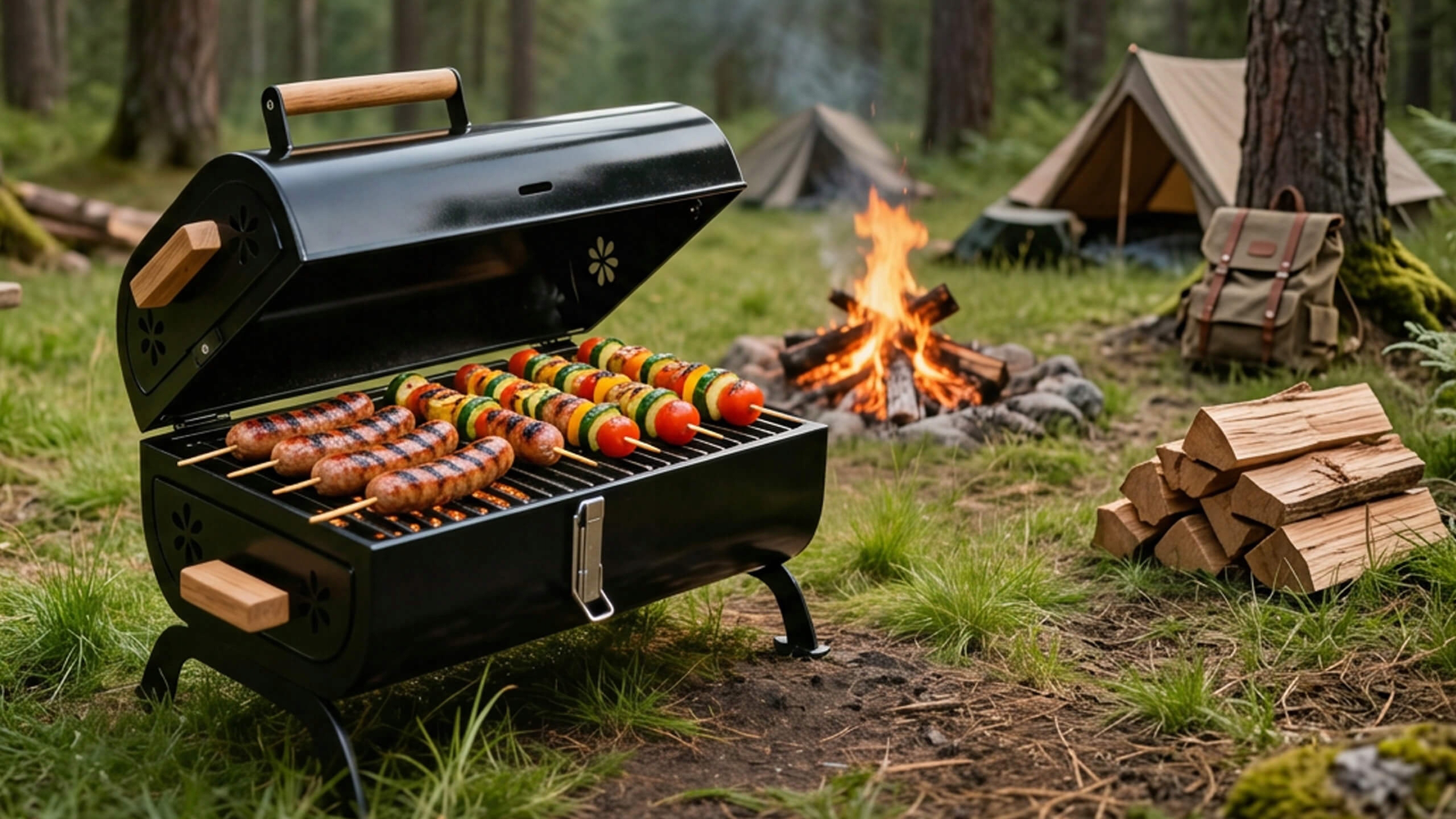 Grill turystyczny węglowy składany przenośny walizka kempingowy ogrodowy bbq skrzynka