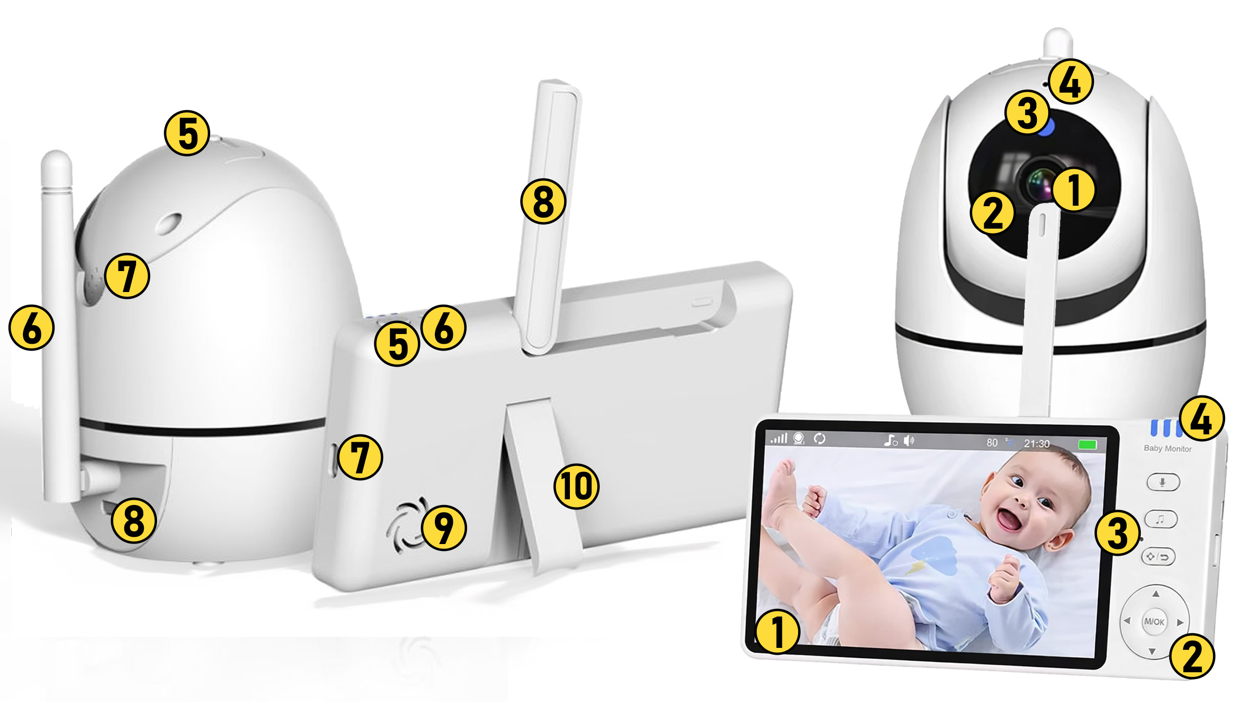 Niania elektroniczna z kamerą obrotową – baby monitor ekran LCD 5" HD