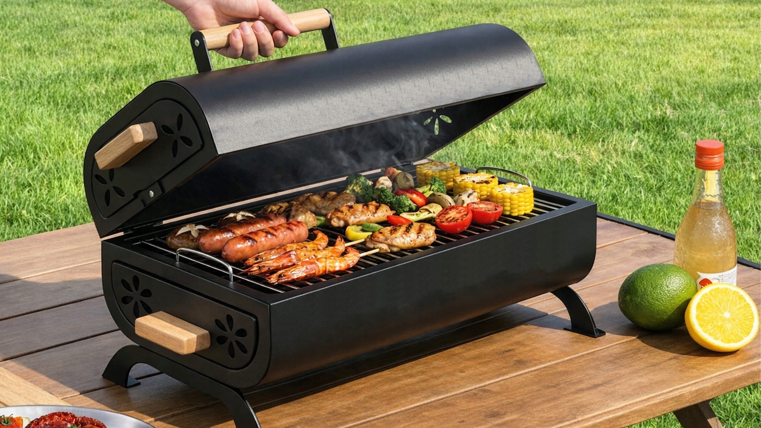Grill turystyczny węglowy składany przenośny walizka kempingowy ogrodowy bbq skrzynka
