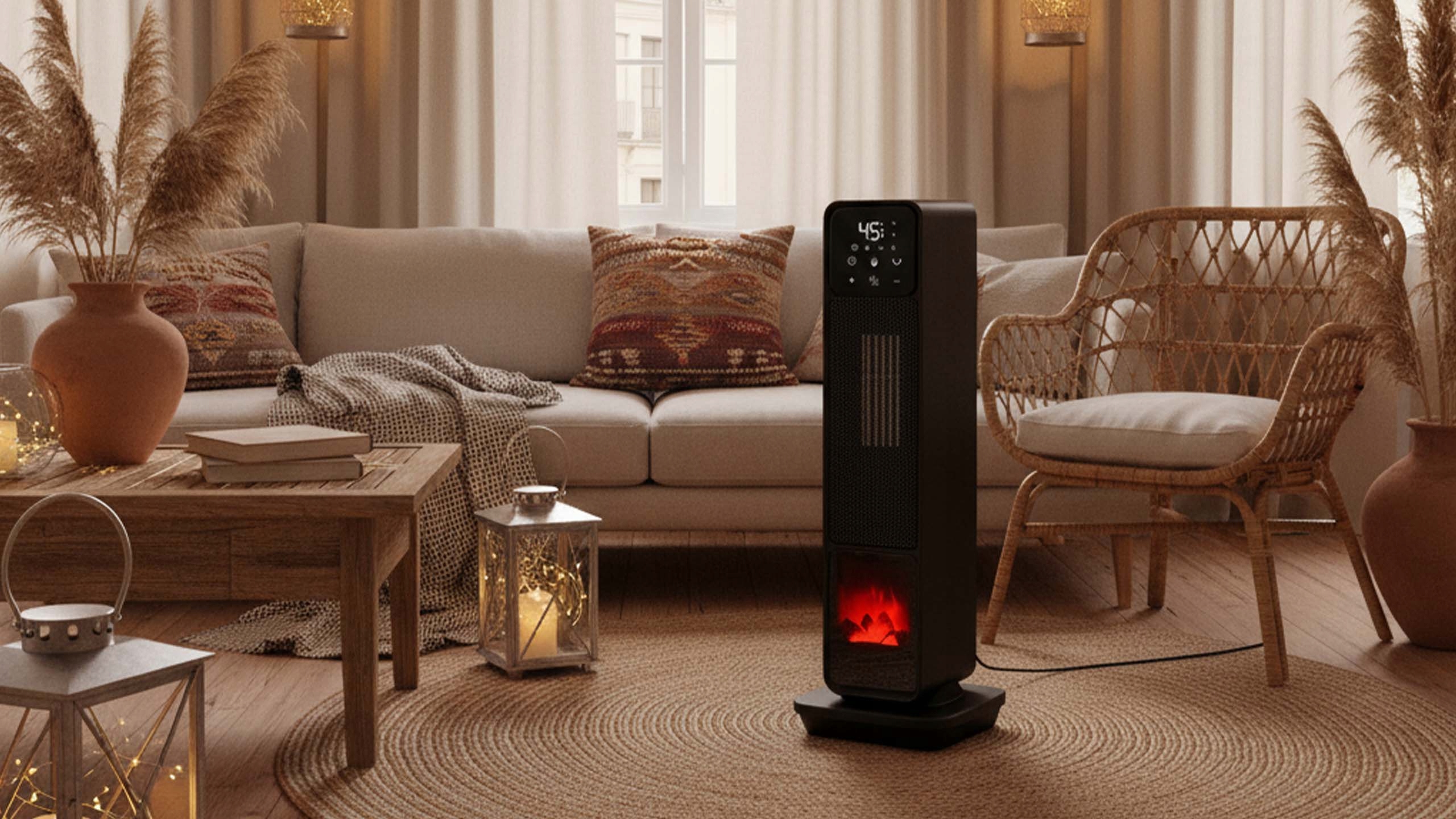 STAZER TURBOWARM – Termowentylator Kolumnowy, Grzejnik Elektryczny Kominek Farelka 2200W z Termostatem, Timerem i Pilotem