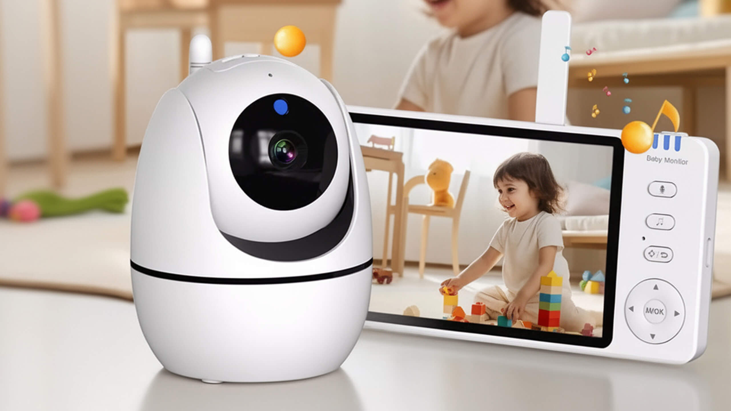 Niania elektroniczna z kamerą obrotową – baby monitor ekran LCD 5" HD