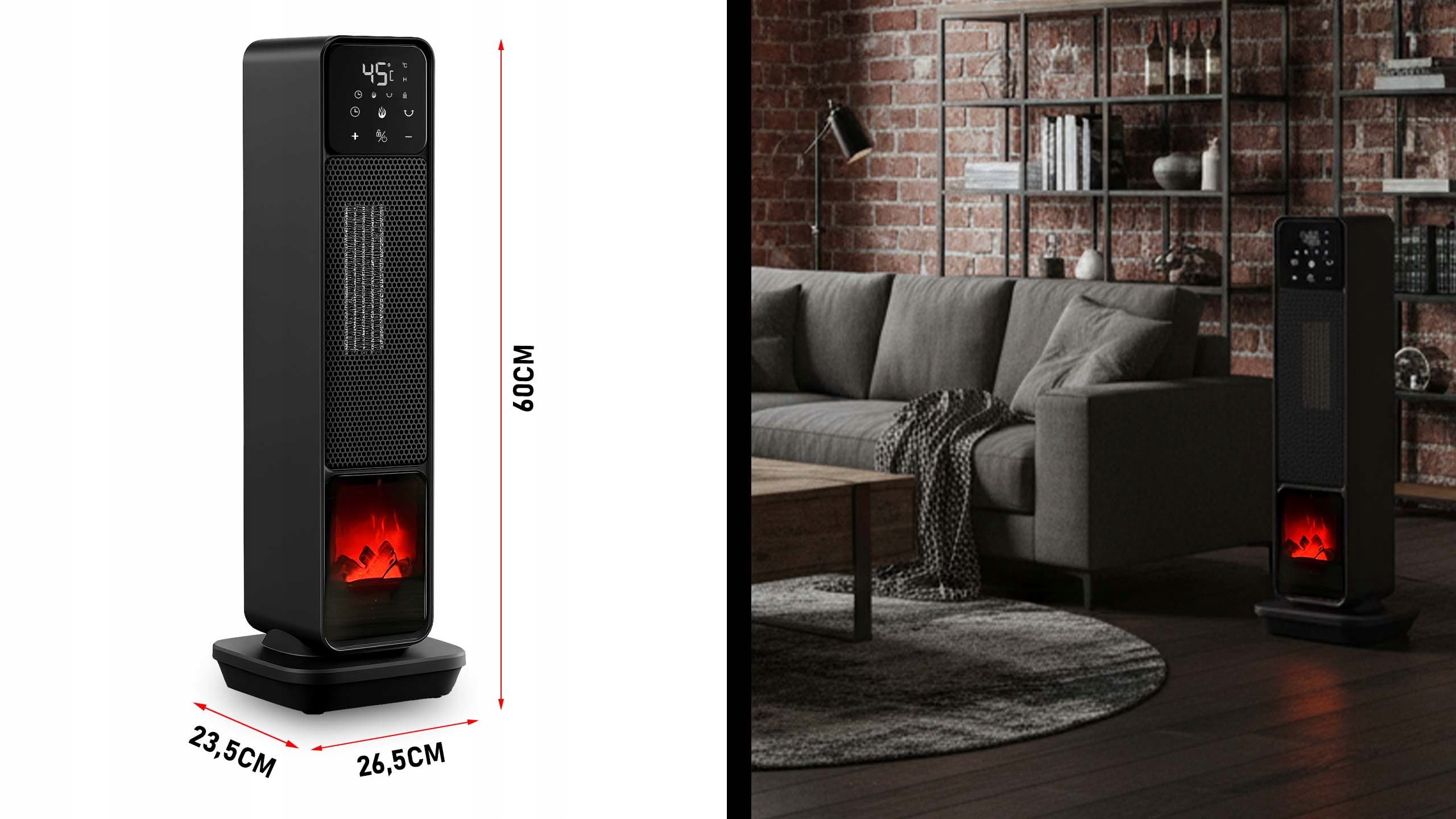 STAZER TURBOWARM – Termowentylator Kolumnowy, Grzejnik Elektryczny Kominek Farelka 2200W z Termostatem, Timerem i Pilotem