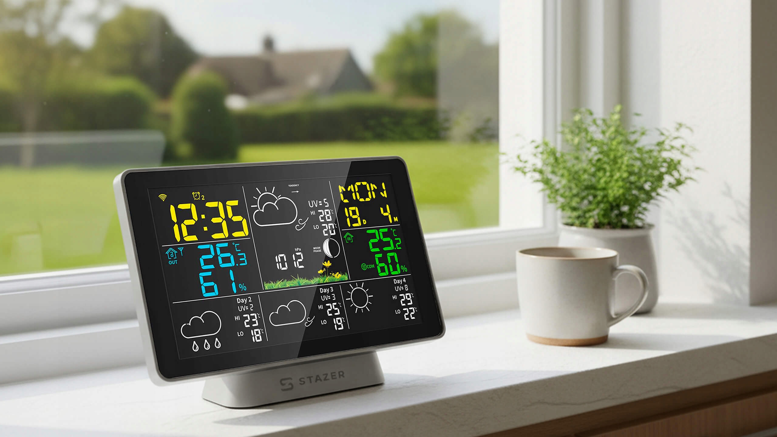 STAZER CLIMATIQ SMART Stacja pogody WiFi Tuya budzik zegar termometr higrometr barometr stacja pogodowa + czujnik