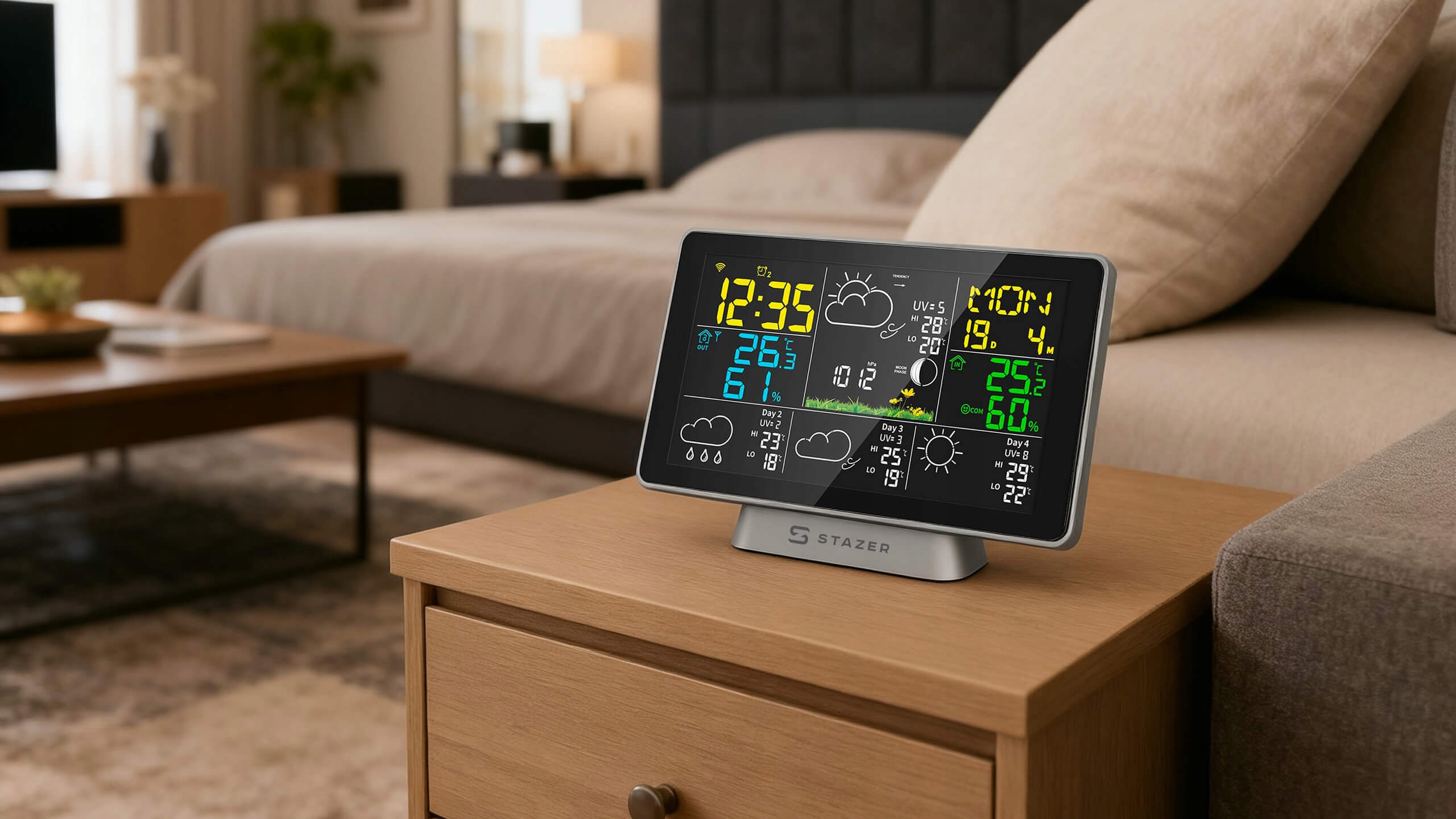 STAZER CLIMATIQ SMART Stacja pogody WiFi Tuya budzik zegar termometr higrometr barometr stacja pogodowa + czujnik