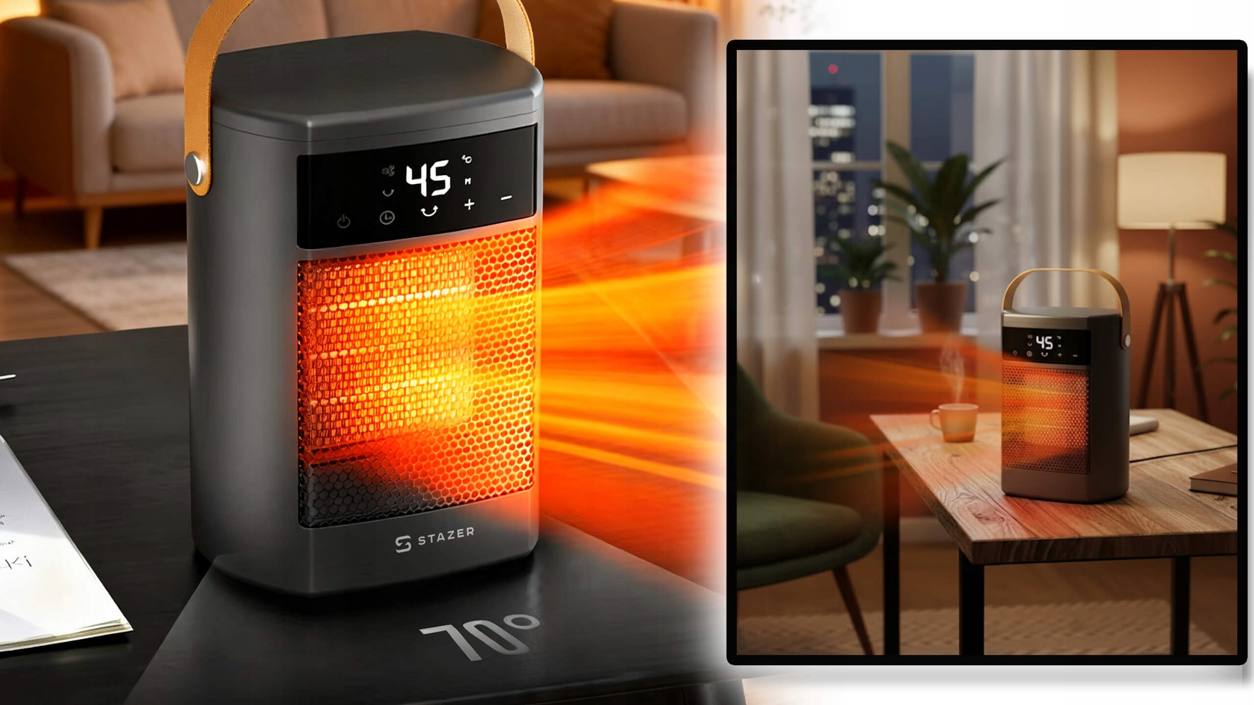 STAZER PowerHeat - Grzejnik Elektryczny Farelka Termowentylator, Nagrzewnica + Pilot, Timer, 1500W