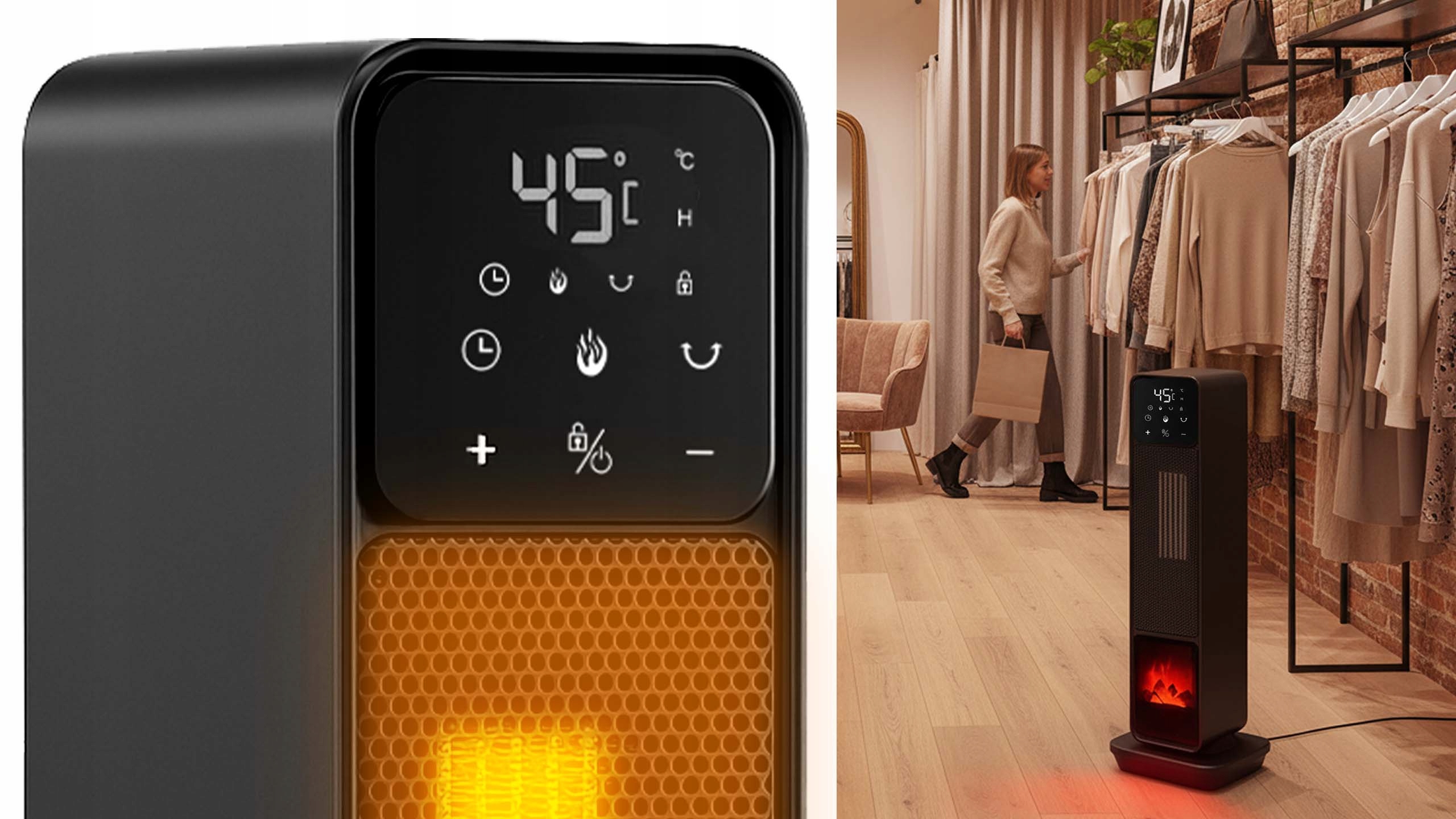 STAZER TURBOWARM – Termowentylator Kolumnowy, Grzejnik Elektryczny Kominek Farelka 2200W z Termostatem, Timerem i Pilotem