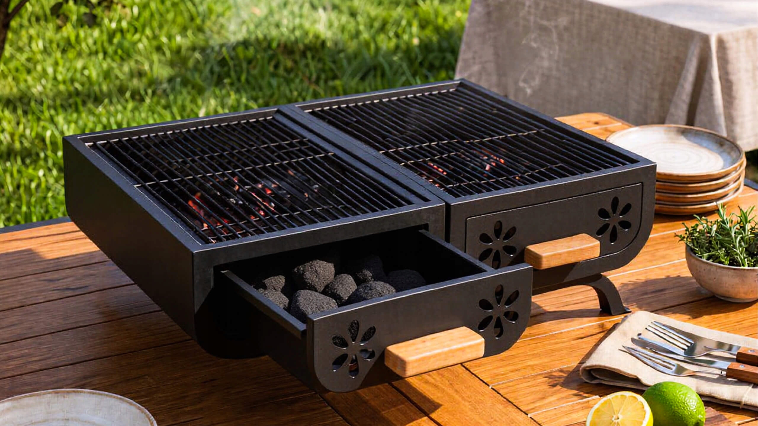 Grill turystyczny węglowy składany przenośny walizka kempingowy ogrodowy bbq skrzynka