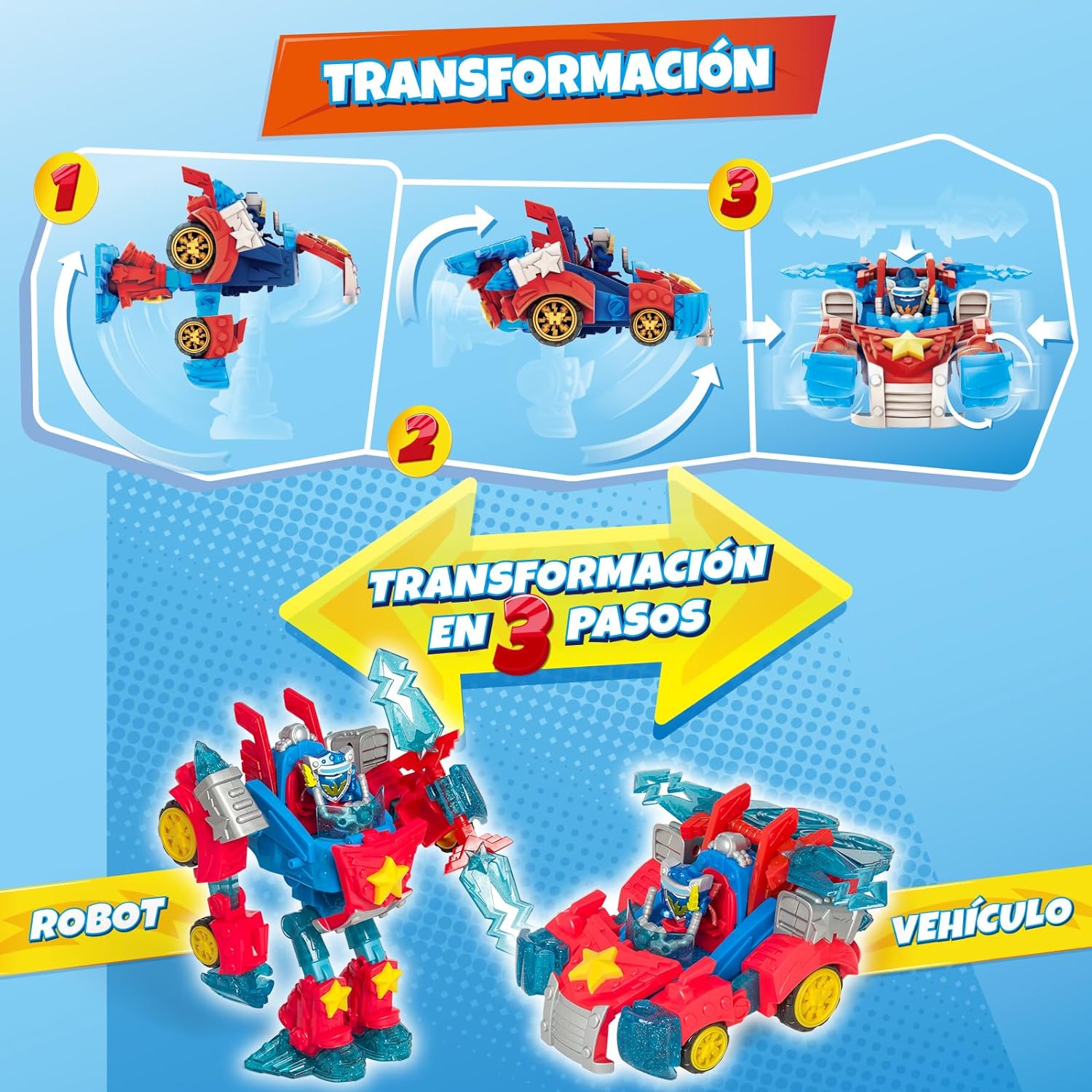 SUPERTHINGS Turbo Warrior Robot Hero transformador de potencia que se transforma en un automóvil incluye 1 Turbo Warrior, 1 accesorio exclusivo y 1 SuperThing exclusivo, 8431618032244