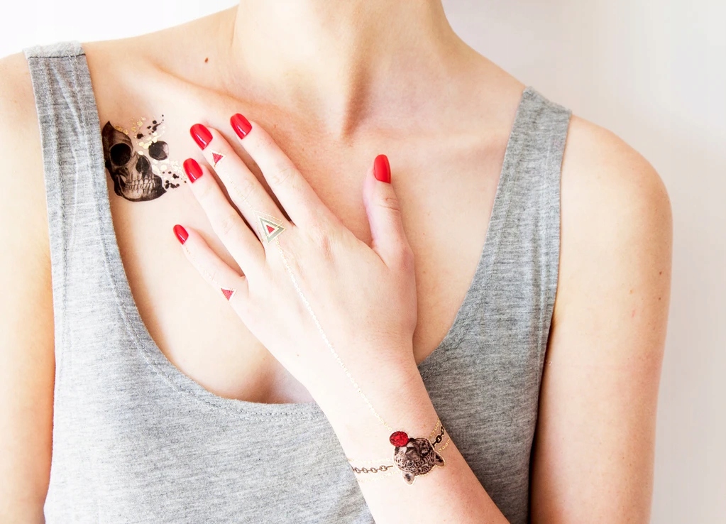 Paperself tatuaż wodny tymczasowy Skull Glitery