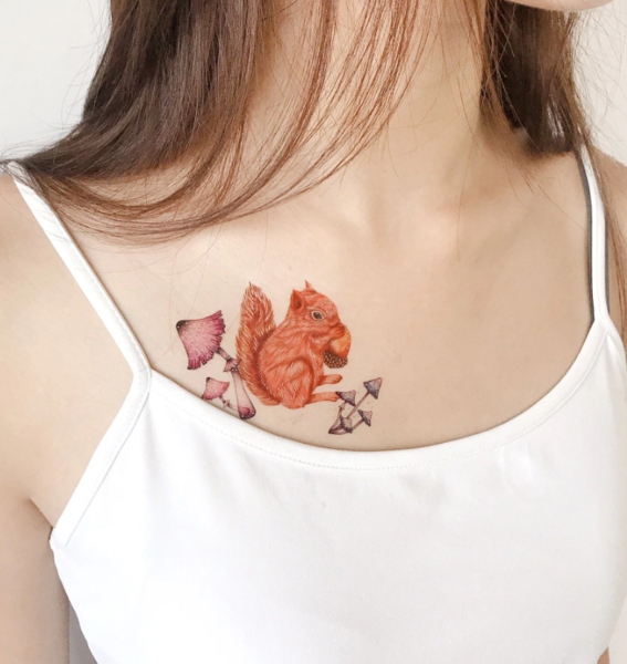 Paperself tatuaż wodny wiewiórka muchomory