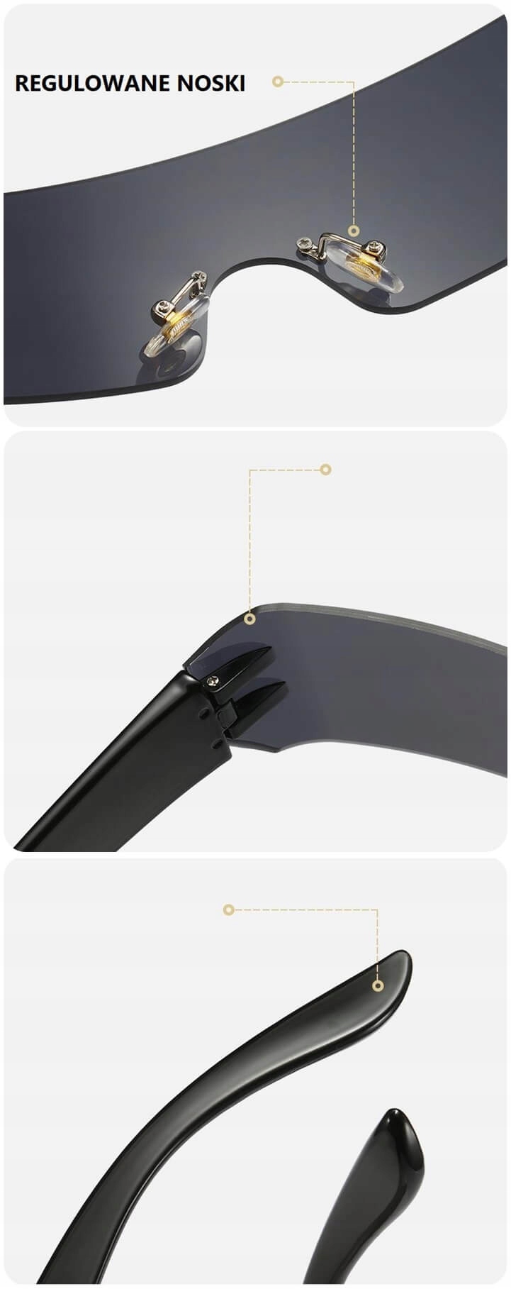 Futurystyczne OKULARY PRZECIWSŁONECZNE CZARNE Imprezowe UV400 + Etui